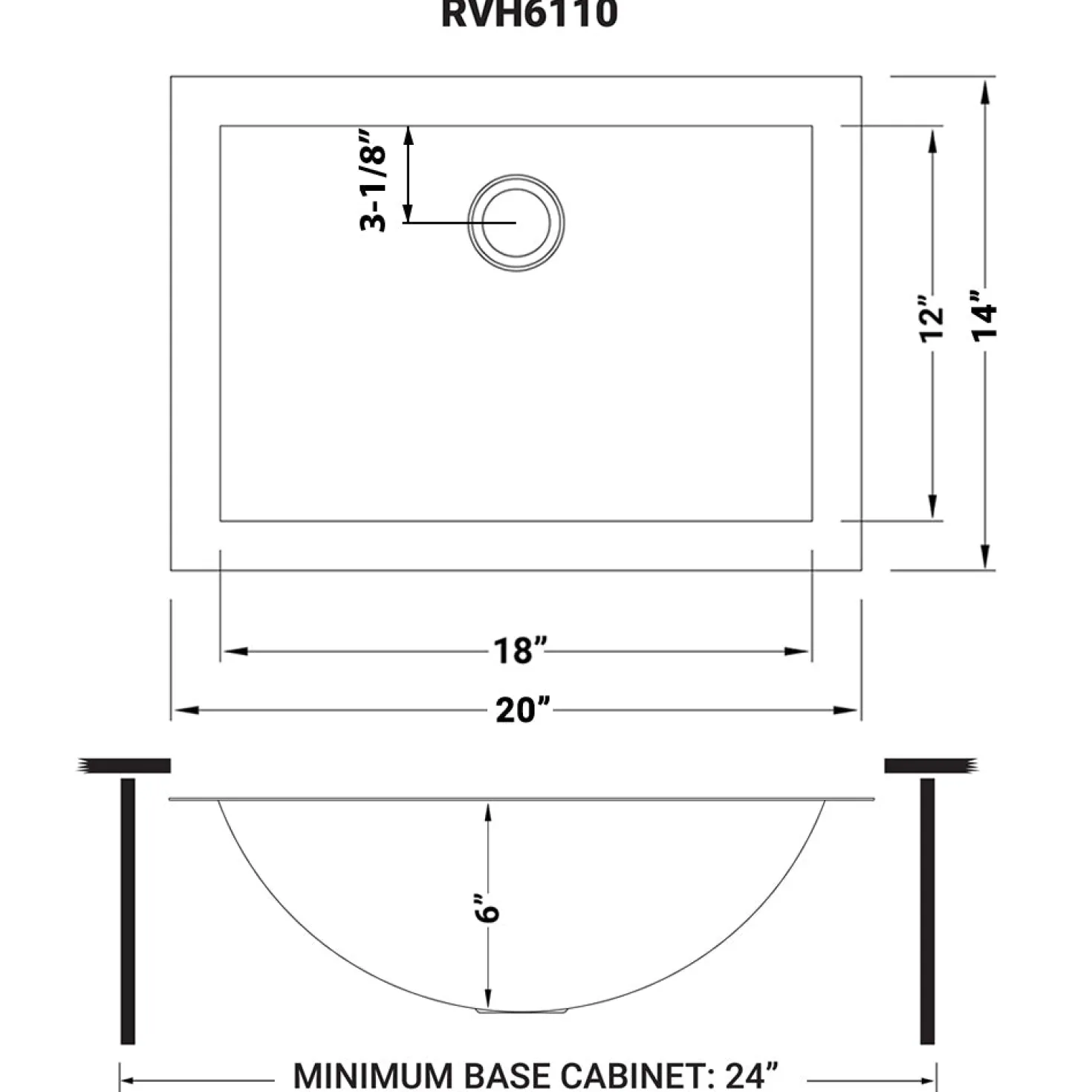 Ruvati 20" x 14" Brushed Stainless Steel Rectangular Undermount Bathroom Sink