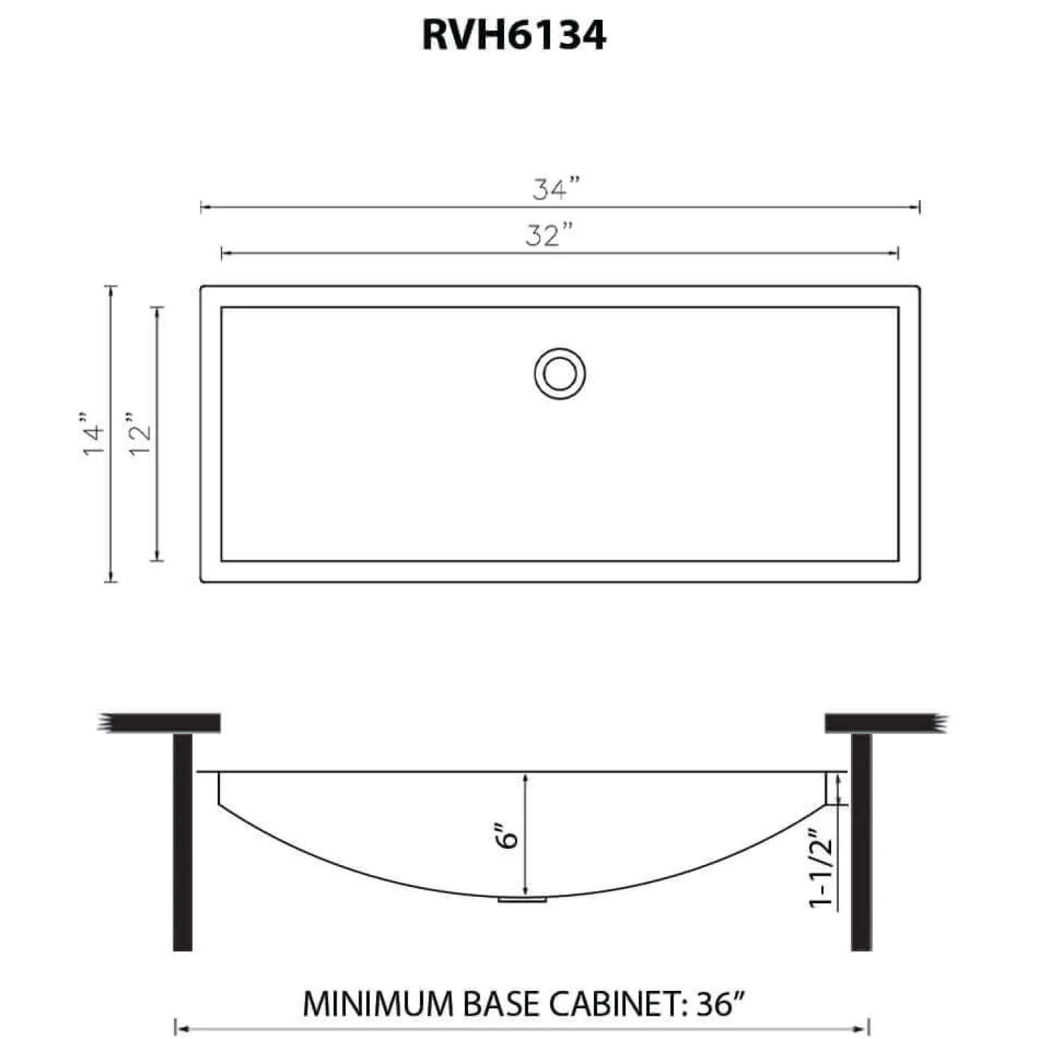 Ruvati 34 x 14" Brushed Stainless Steel Undermount Rectangular Bathroom Sink