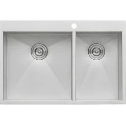 Ruvati 33 x 22" Drop-in 60/40 Double Bowl 16 Gauge Zero Radius Topmount Stainless Steel Kitchen Sink