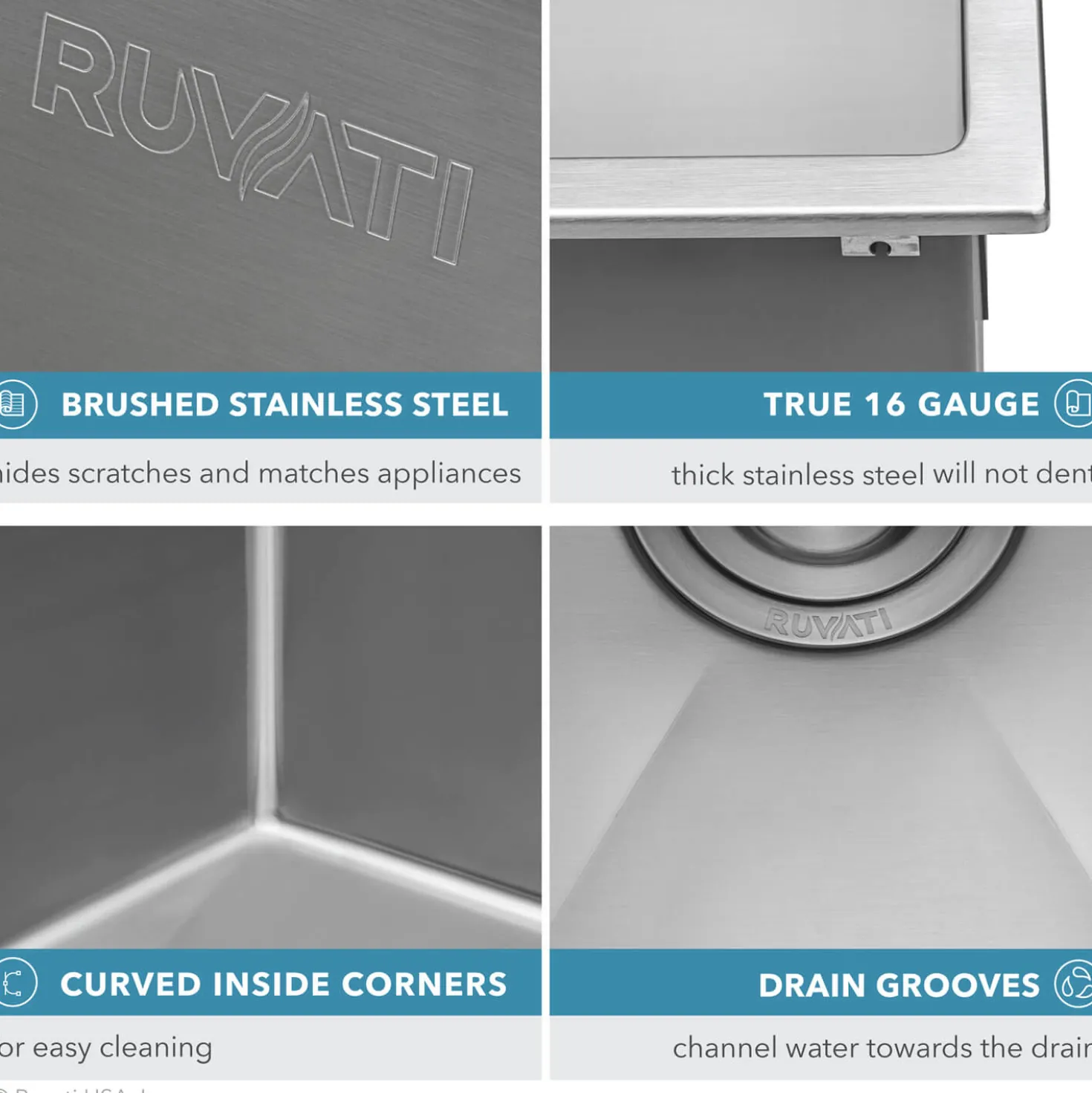 Ruvati 24" x 20" Drop-in 16 Gauge Stainless Steel Rounded Corners Topmount Kitchen Sink Single Bowl - RVH8014