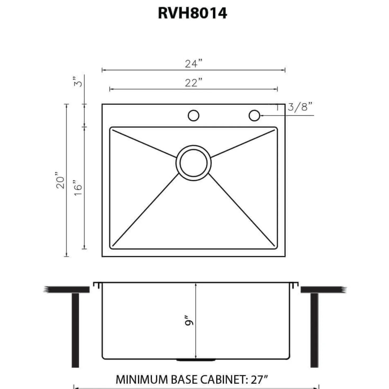 Ruvati 24" x 20" Drop-in 16 Gauge Stainless Steel Rounded Corners Topmount Kitchen Sink Single Bowl - RVH8014