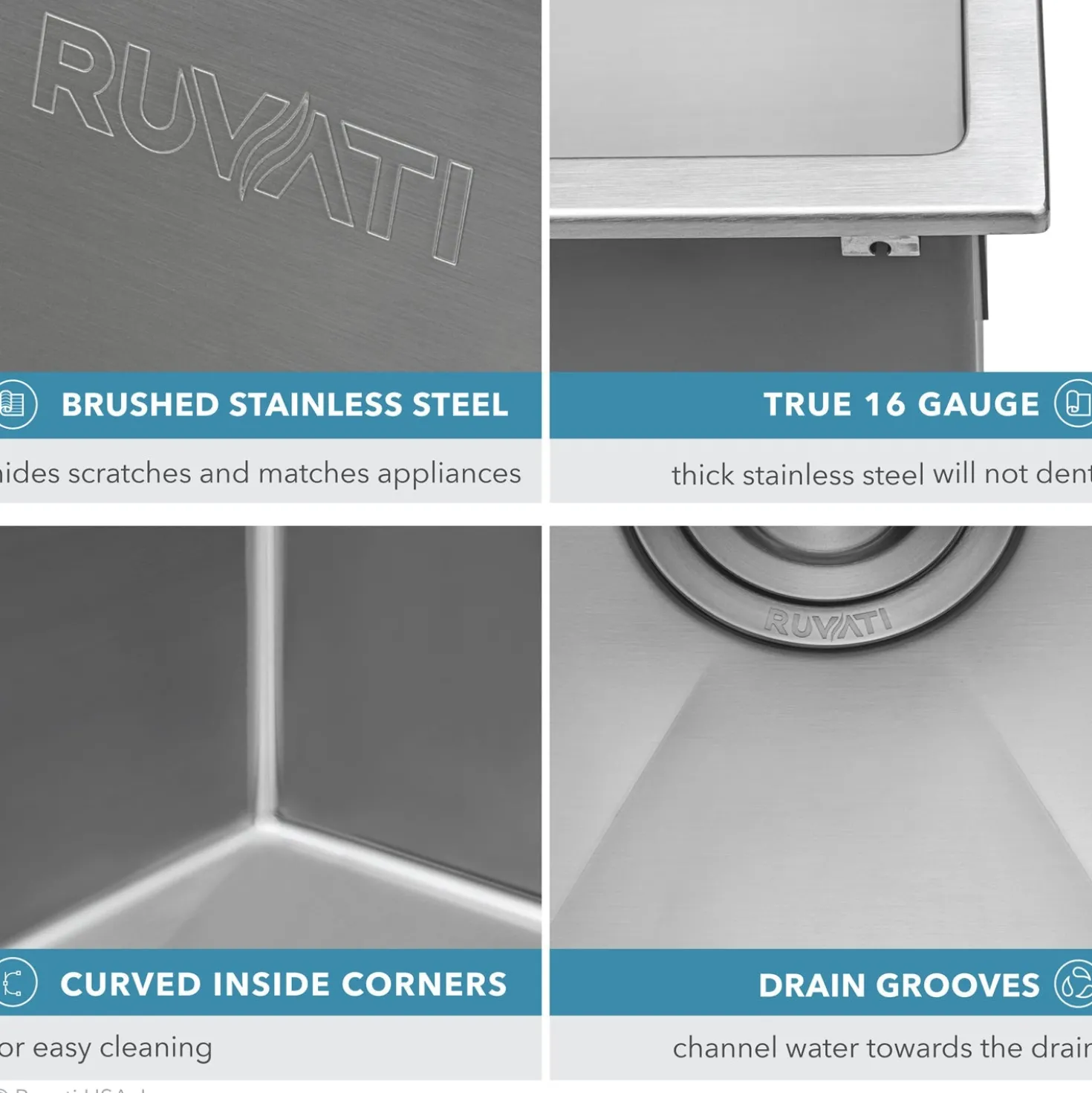 Ruvati 33 x 22" Drop-in Tight Radius 16 Gauge Stainless Steel Topmount Single Bowl Kitchen Sink