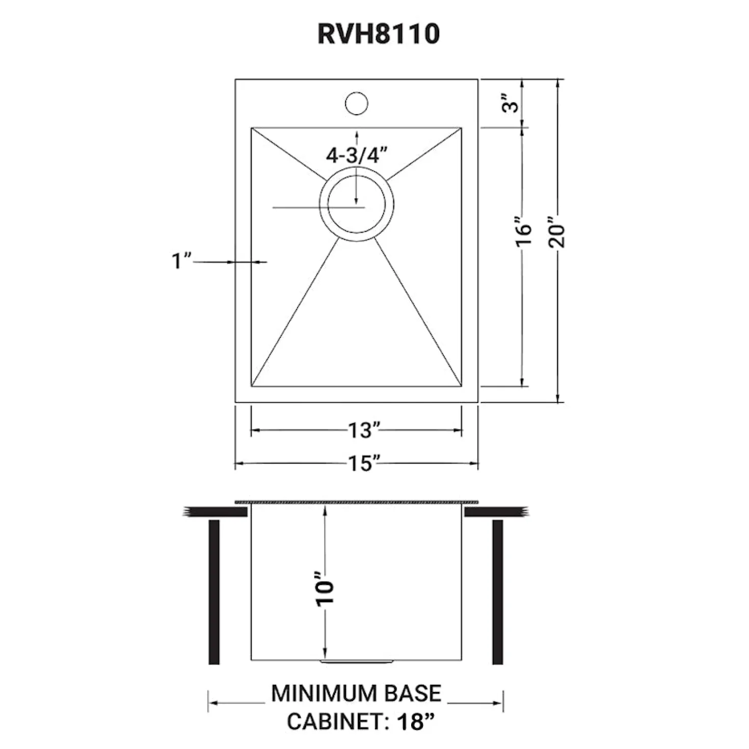 Ruvati 15 x 20" Drop-in Topmount 16 Gauge Stainless Steel Single Bowl Bar Prep Sink