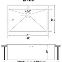 Ruvati 33" x 21" Drop-in Topmount 16 Gauge Zero Radius Stainless Steel Single Bowl Kitchen Sink