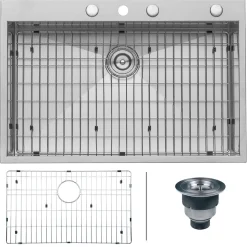 Ruvati 33 x 22" Drop-in Topmount 16 Gauge Zero Radius Stainless Steel Single Bowl Kitchen Sink