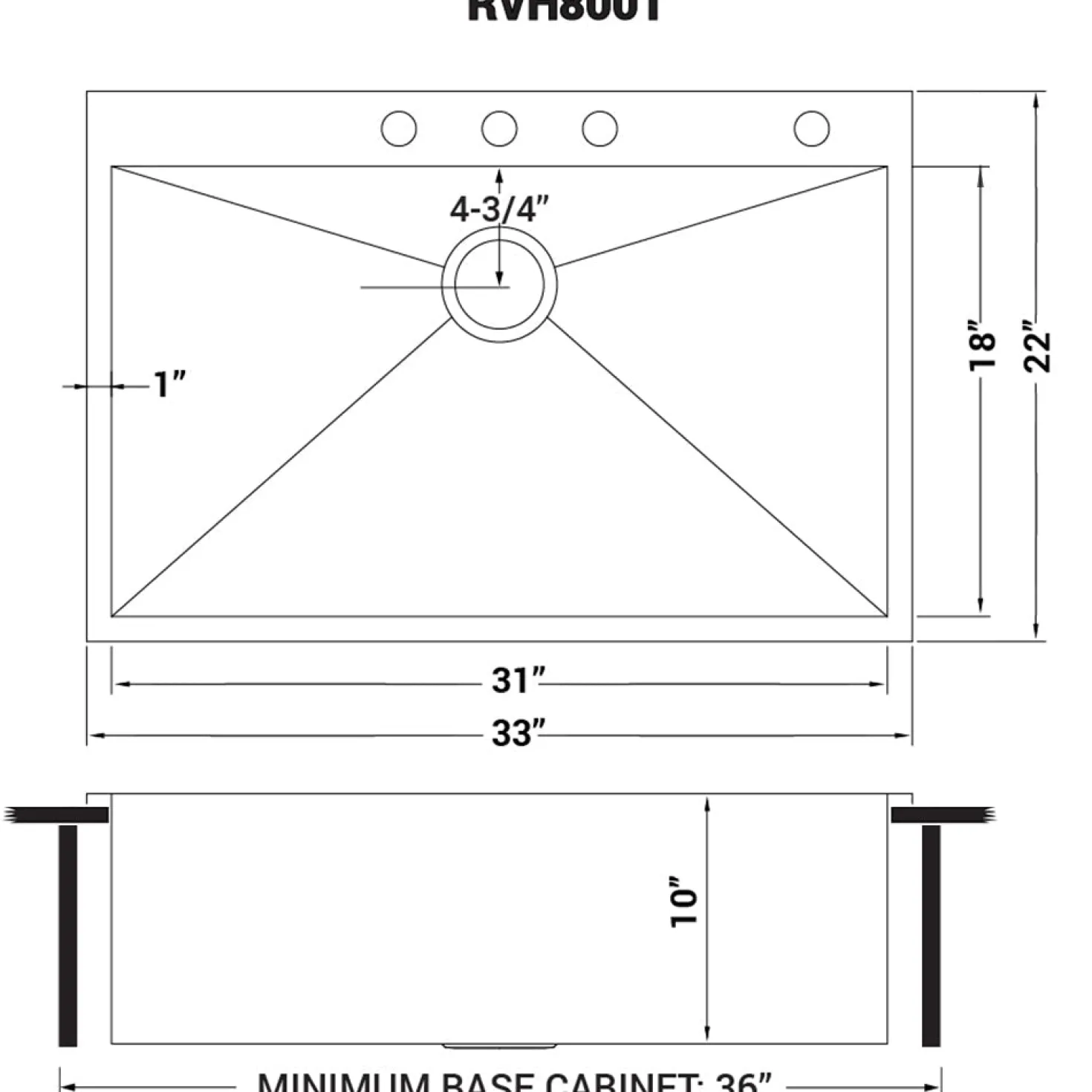 Ruvati 33 x 22" Drop-in Topmount 16 Gauge Zero Radius Stainless Steel Single Bowl Kitchen Sink