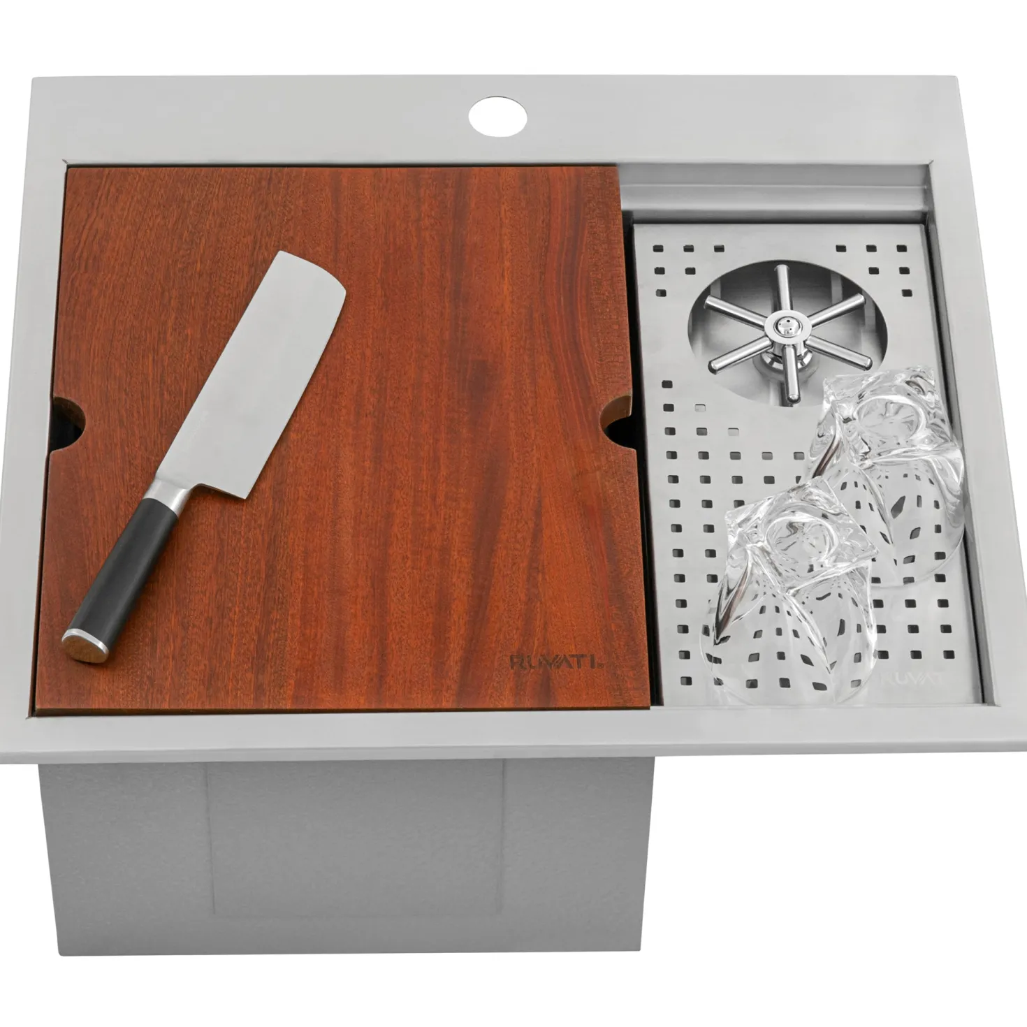 Ruvati 22" x 20" Drop-In Workstation Bar Sink and Glass Rinser