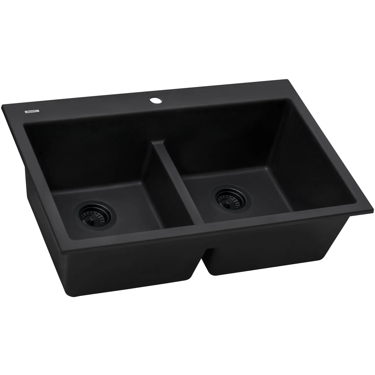 Ruvati 33 x 22" epiGranite Drop-in Topmount Granite Composite Double Bowl Low Divide Kitchen Sink
