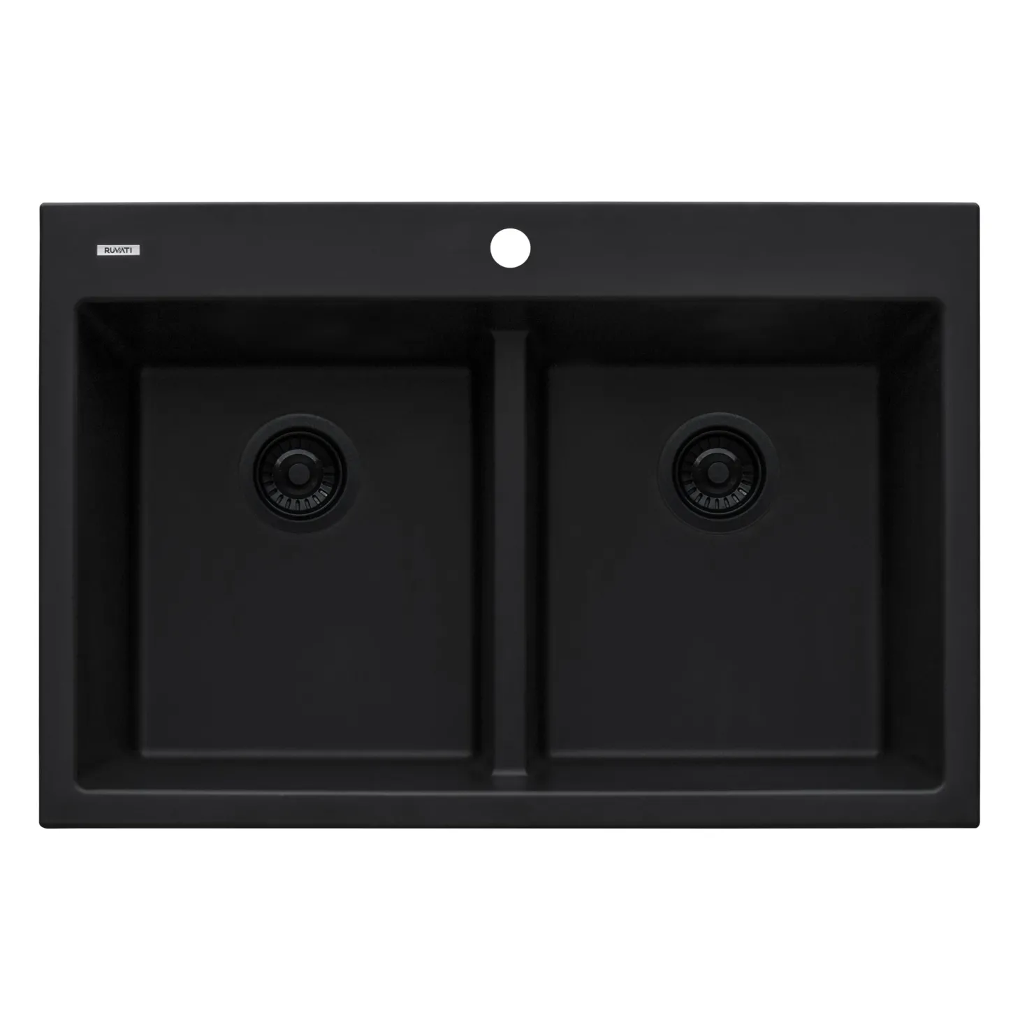 Ruvati 33 x 22" epiGranite Drop-in Topmount Granite Composite Double Bowl Low Divide Kitchen Sink