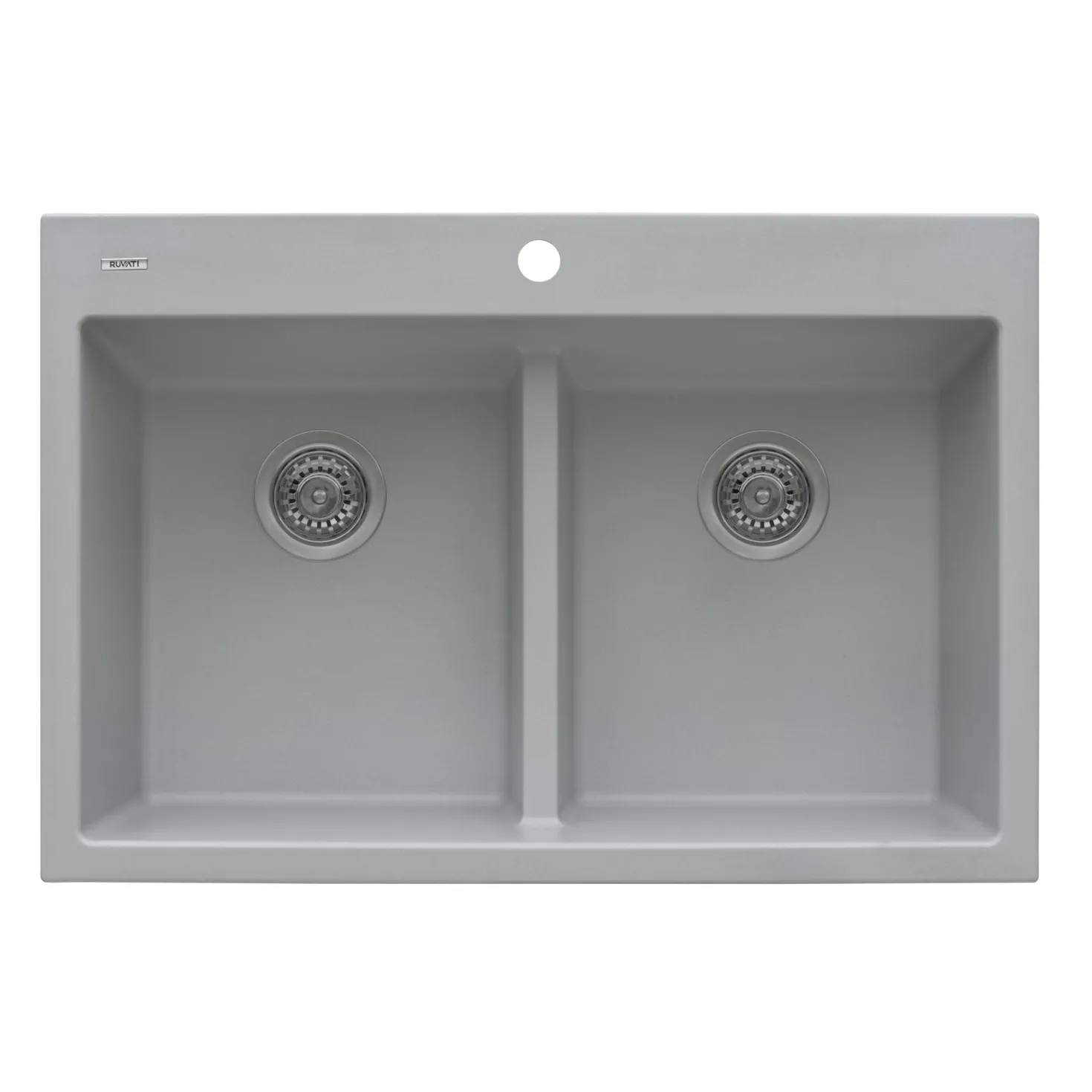 Ruvati 33 x 22" epiGranite Drop-in Topmount Granite Composite Double Bowl Low Divide Kitchen Sink