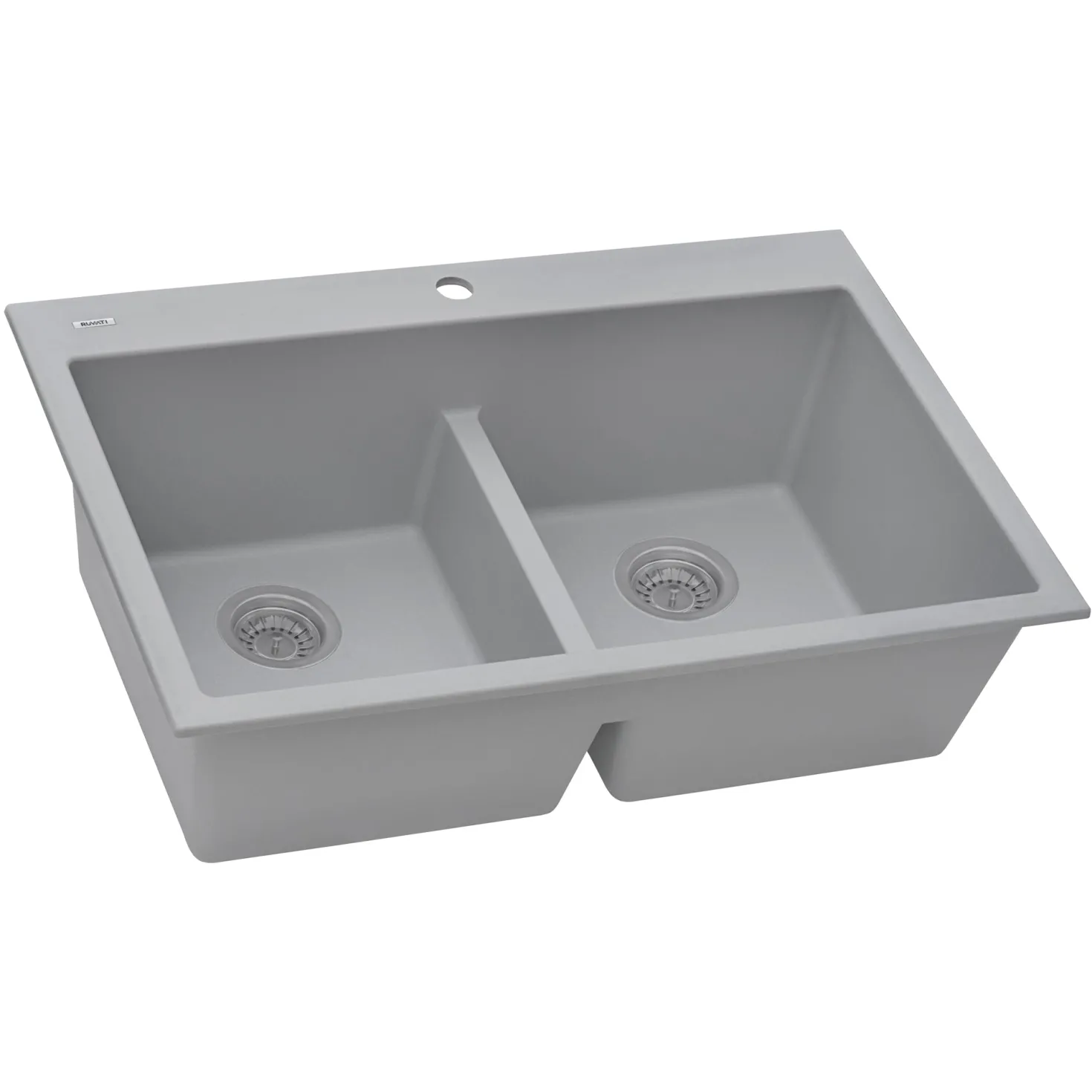Ruvati 33 x 22" epiGranite Drop-in Topmount Granite Composite Double Bowl Low Divide Kitchen Sink