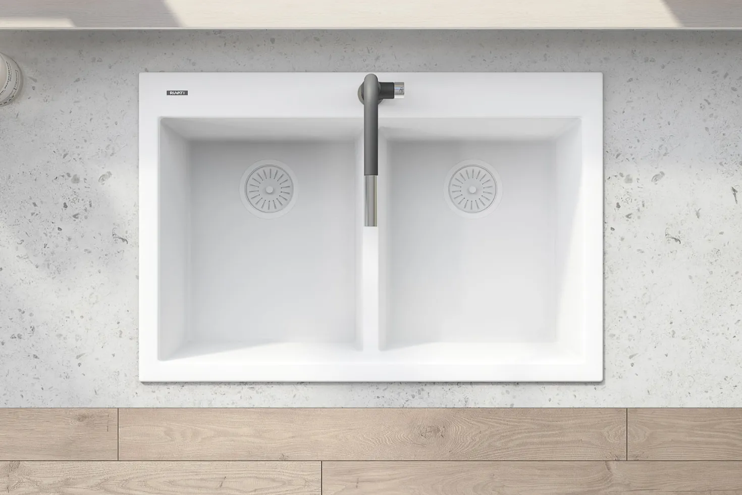 Ruvati 33 x 22" epiGranite Drop-in Topmount Granite Composite Double Bowl Low Divide Kitchen Sink