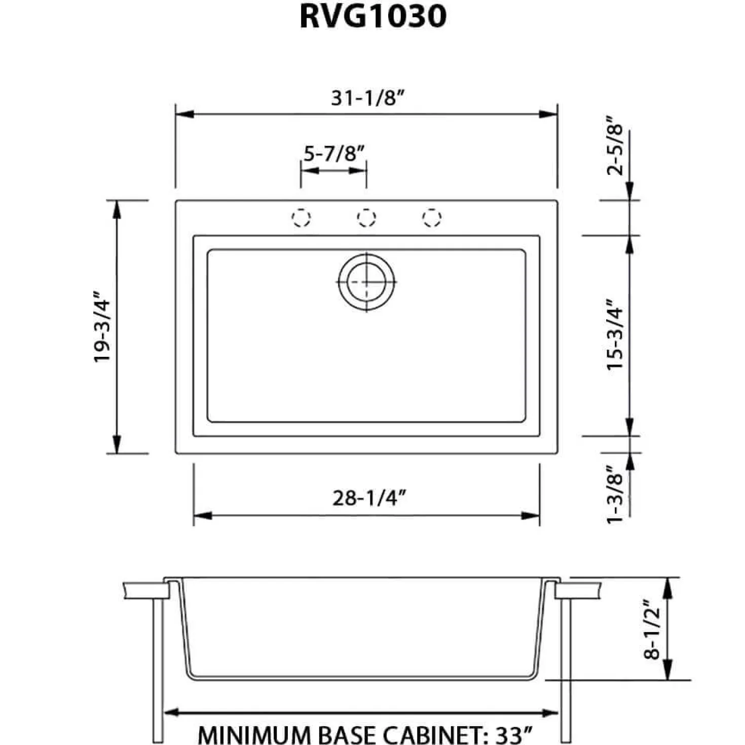 Ruvati 30 x 20" epiGranite Dual-Mount Granite Composite Single Bowl Kitchen Sink