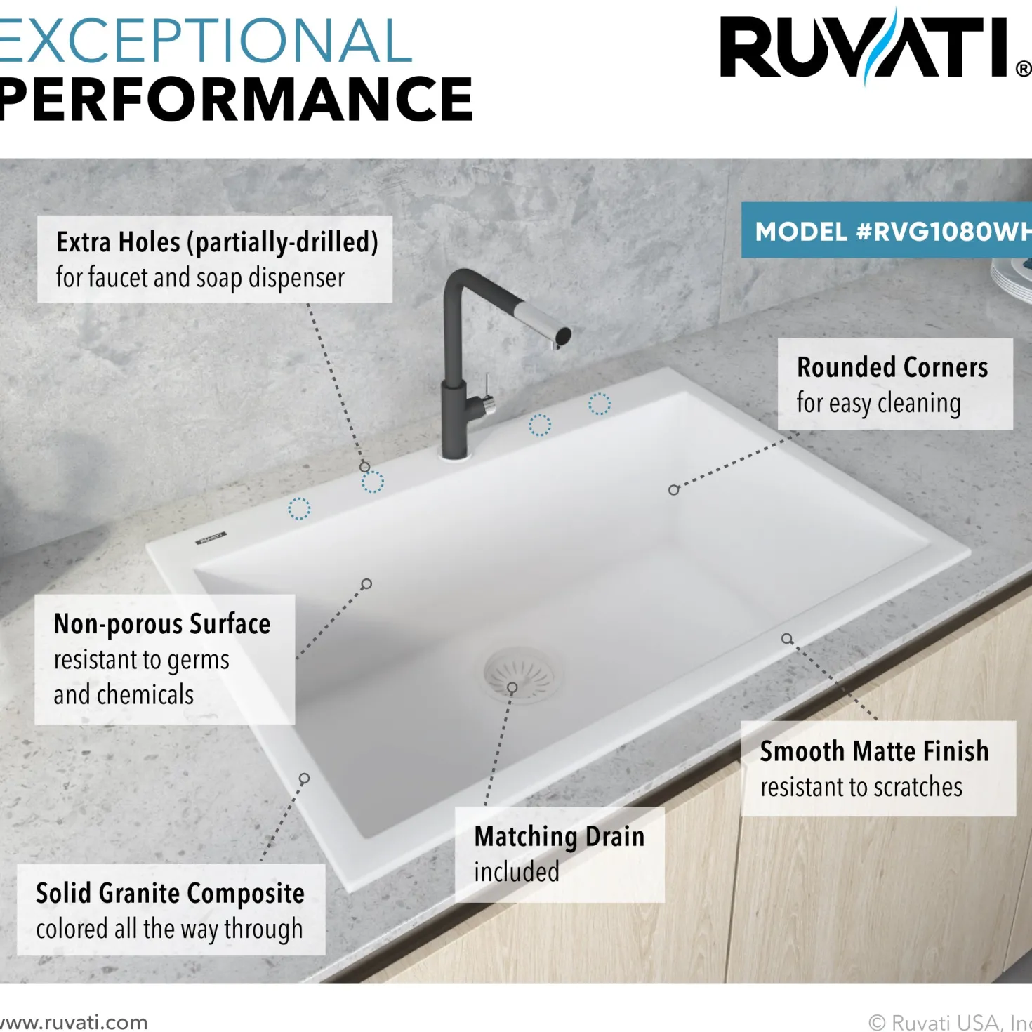 Ruvati 30 x 20" epiGranite Dual-Mount Granite Composite Single Bowl Kitchen Sink