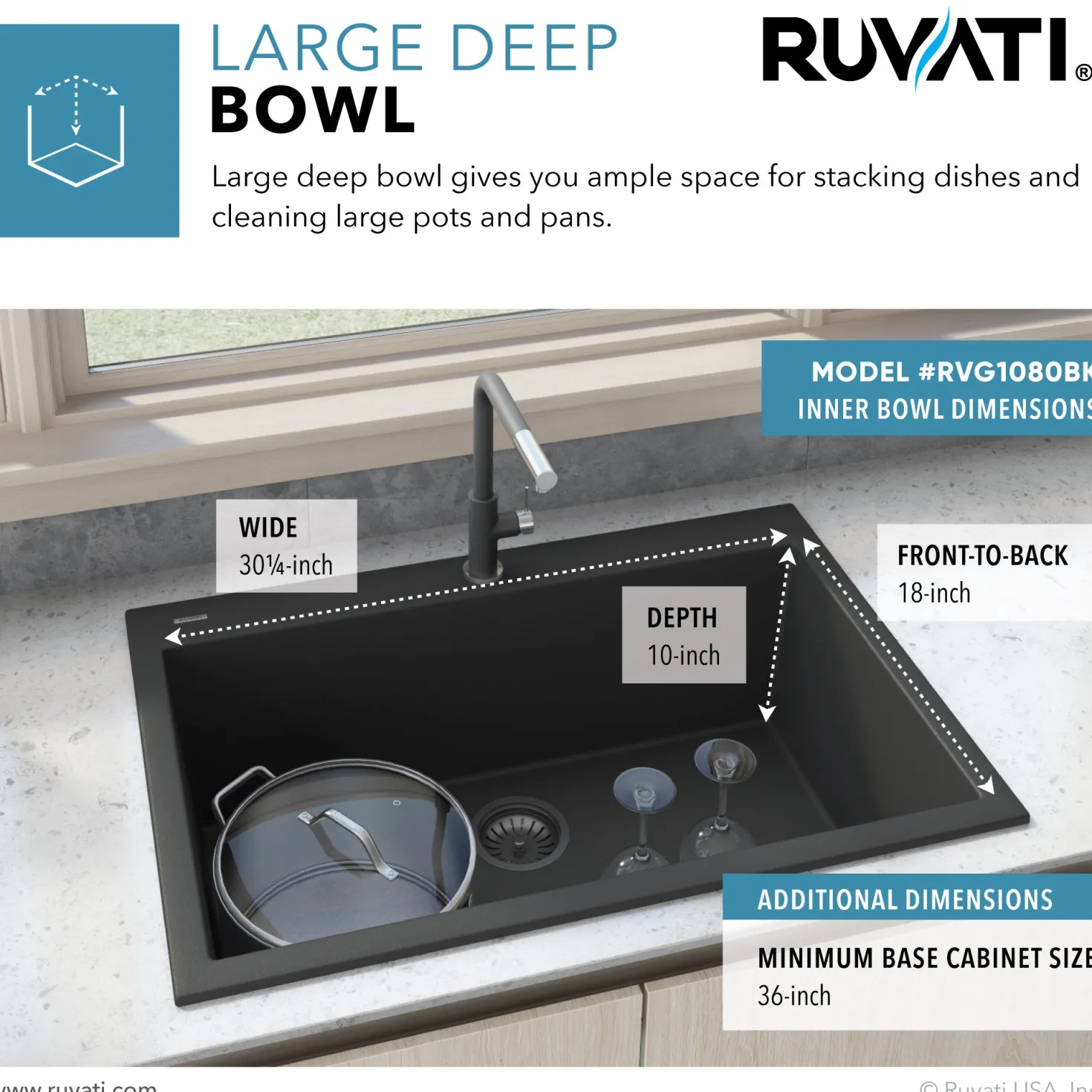 Ruvati 33 x 22" epiGranite Dual-Mount Granite Composite Single Bowl Kitchen Sink