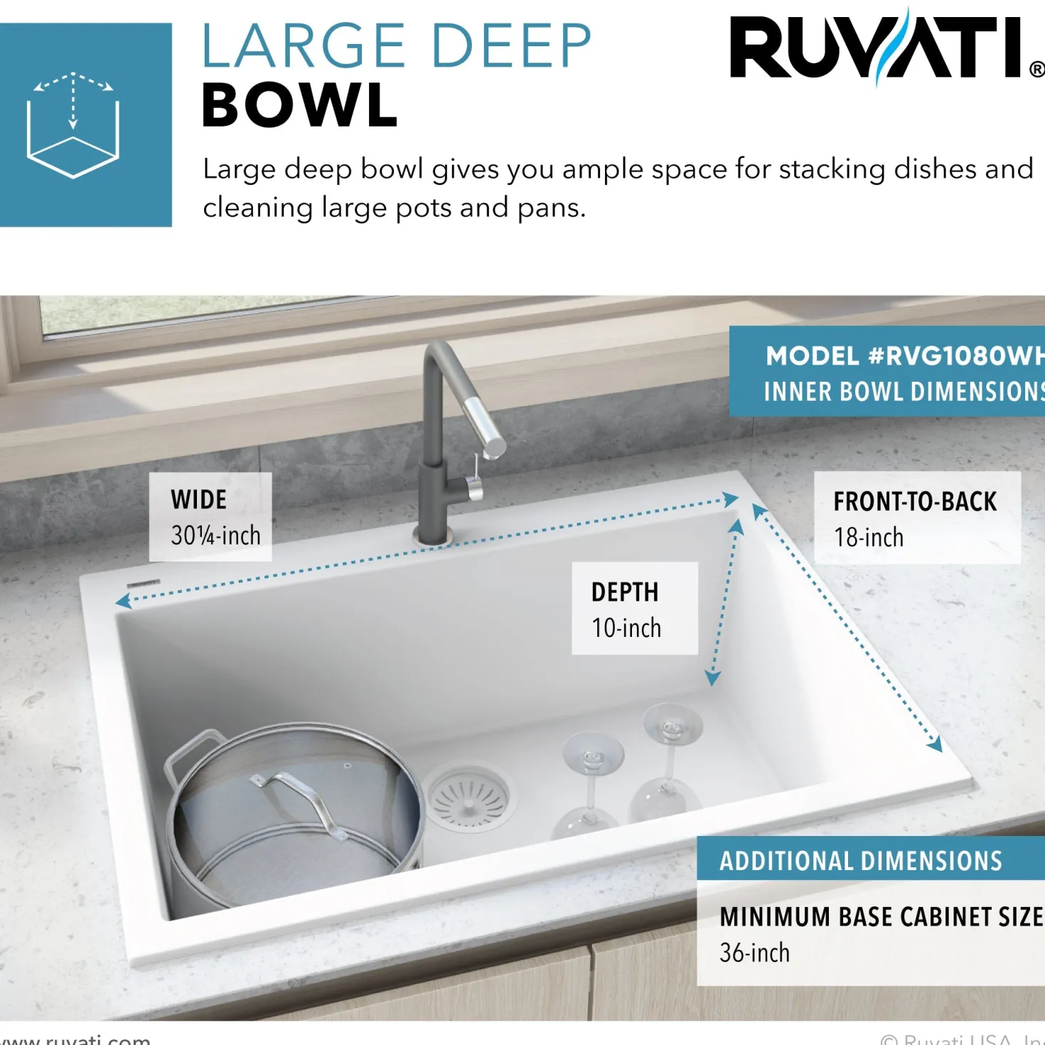 Ruvati 33 x 22" epiGranite Dual-Mount Granite Composite Single Bowl Kitchen Sink