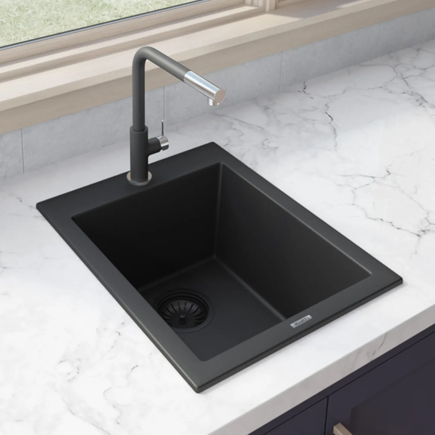 Ruvati 16 x 20" epiGranite Dual-Mount Granite Composite Single Bowl Kitchen Sink