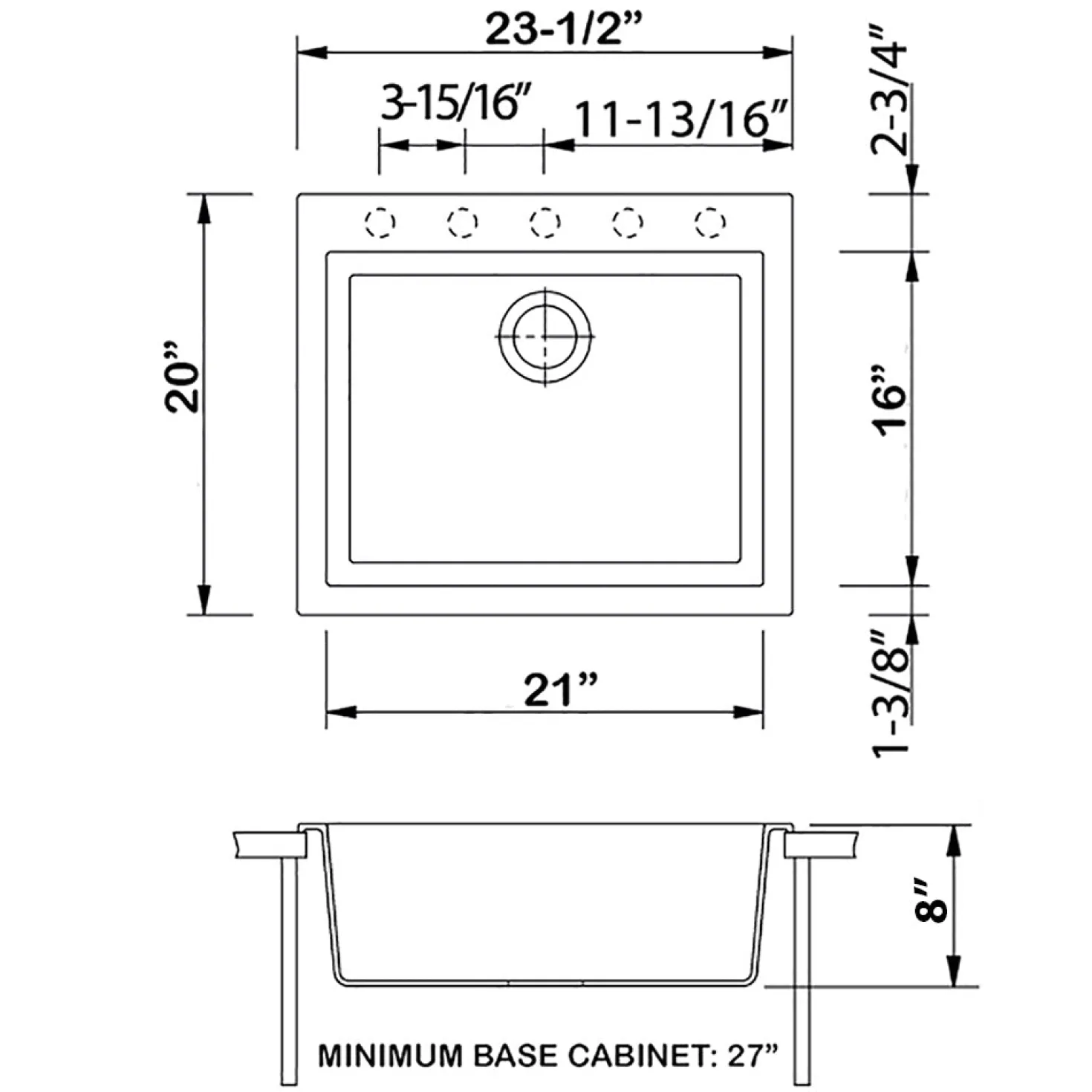 Ruvati 23 x 20" epiGranite Dual-Mount Granite Composite Single Bowl Kitchen Sink