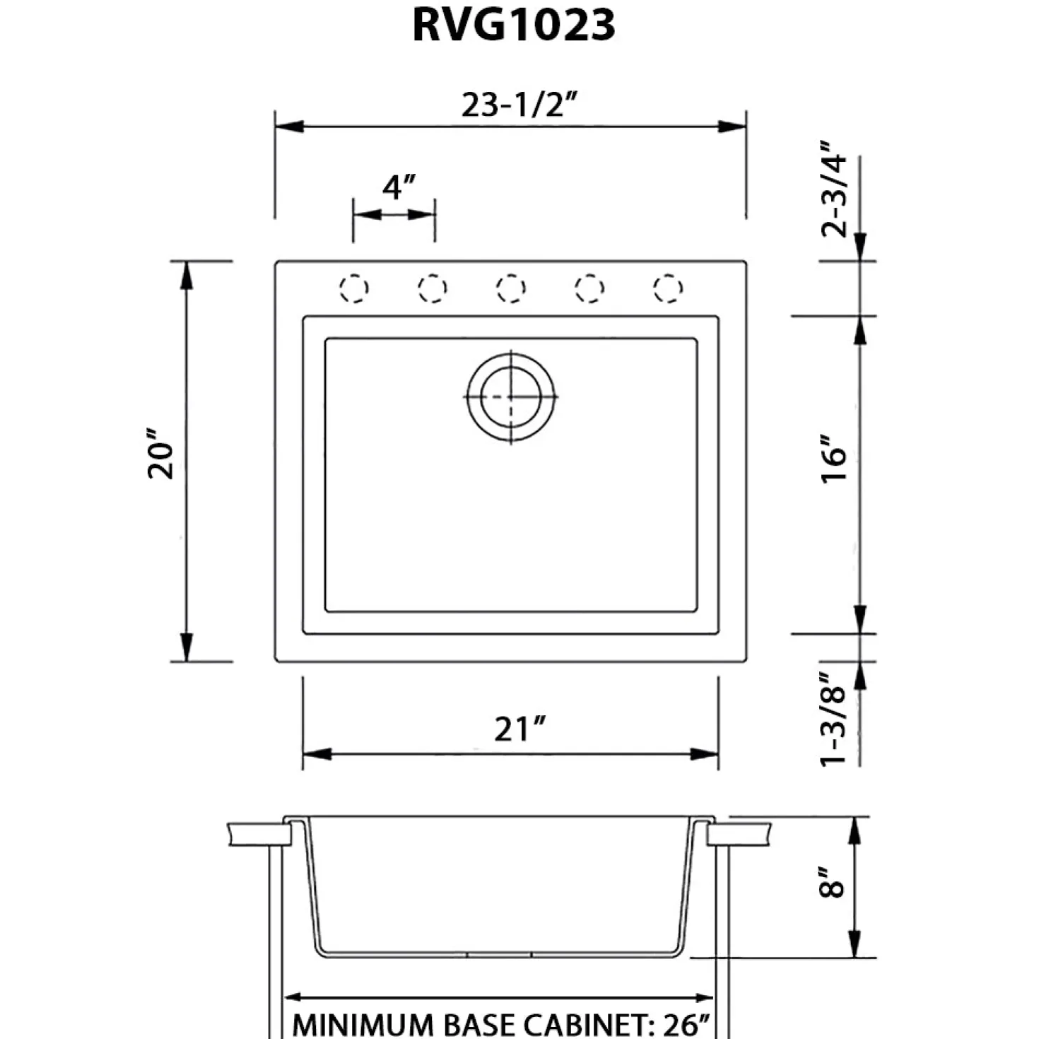 Ruvati 23 x 20" epiGranite Dual-Mount Granite Composite Single Bowl Kitchen Sink