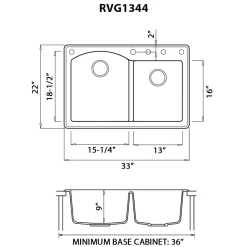 Ruvati 33 x 22" epiGranite Dual-Mount Double Bowl Granite Composite Kitchen Sink