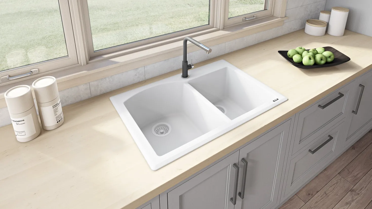 Ruvati 33 x 22" epiGranite Dual-Mount Double Bowl Granite Composite Kitchen Sink