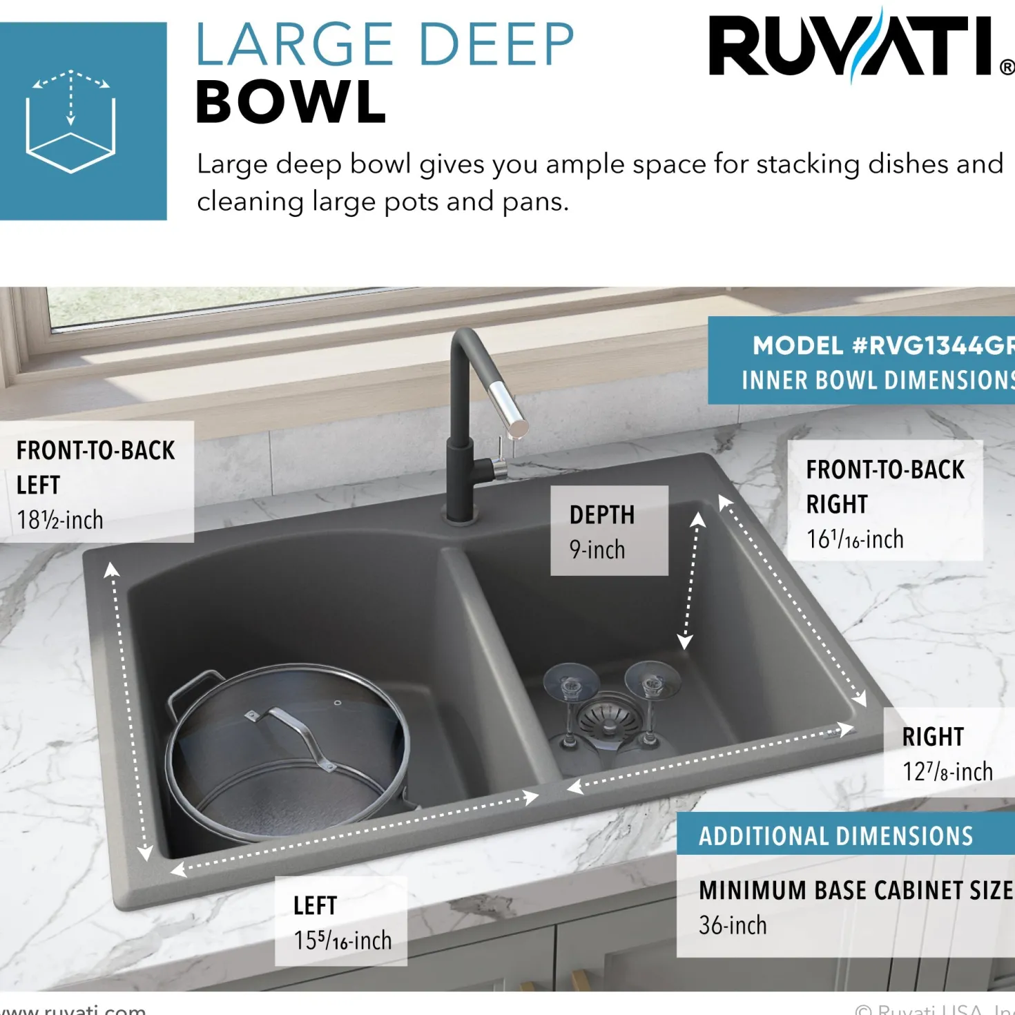 Ruvati 33 x 22" epiGranite Dual-Mount Double Bowl Granite Composite Kitchen Sink