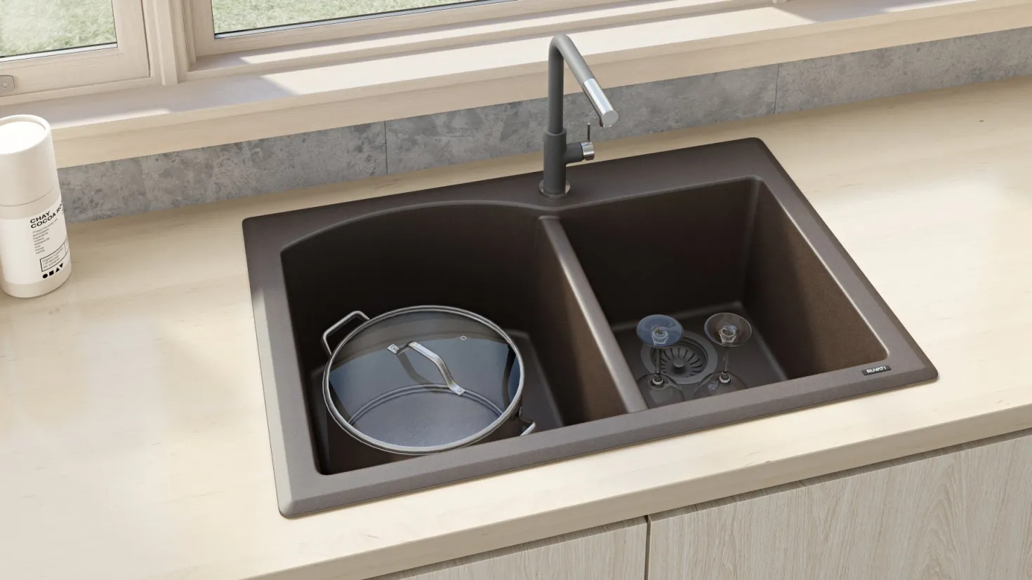 Ruvati 33 x 22" epiGranite Dual-Mount Double Bowl Granite Composite Kitchen Sink