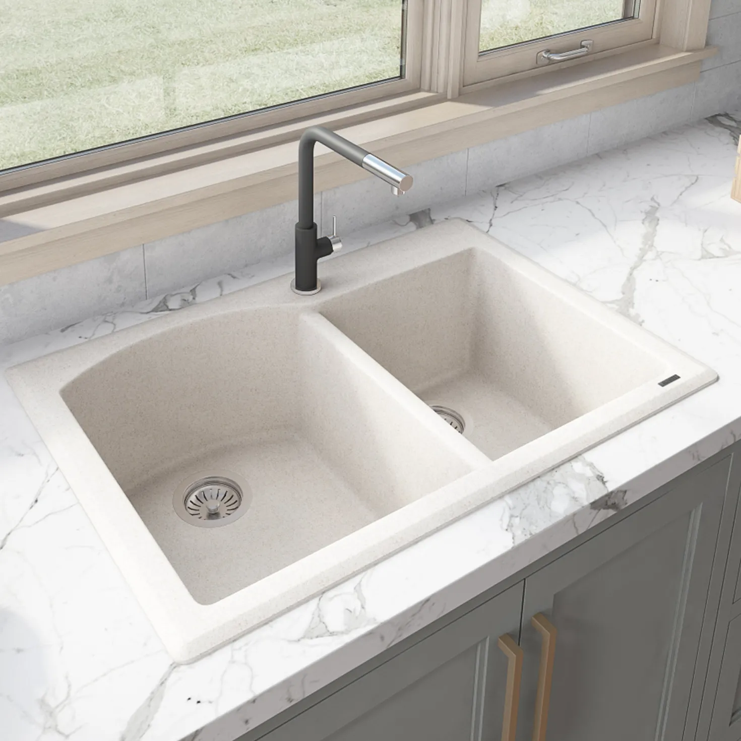 Ruvati 33 x 22" epiGranite Dual-Mount Double Bowl Granite Composite Kitchen Sink