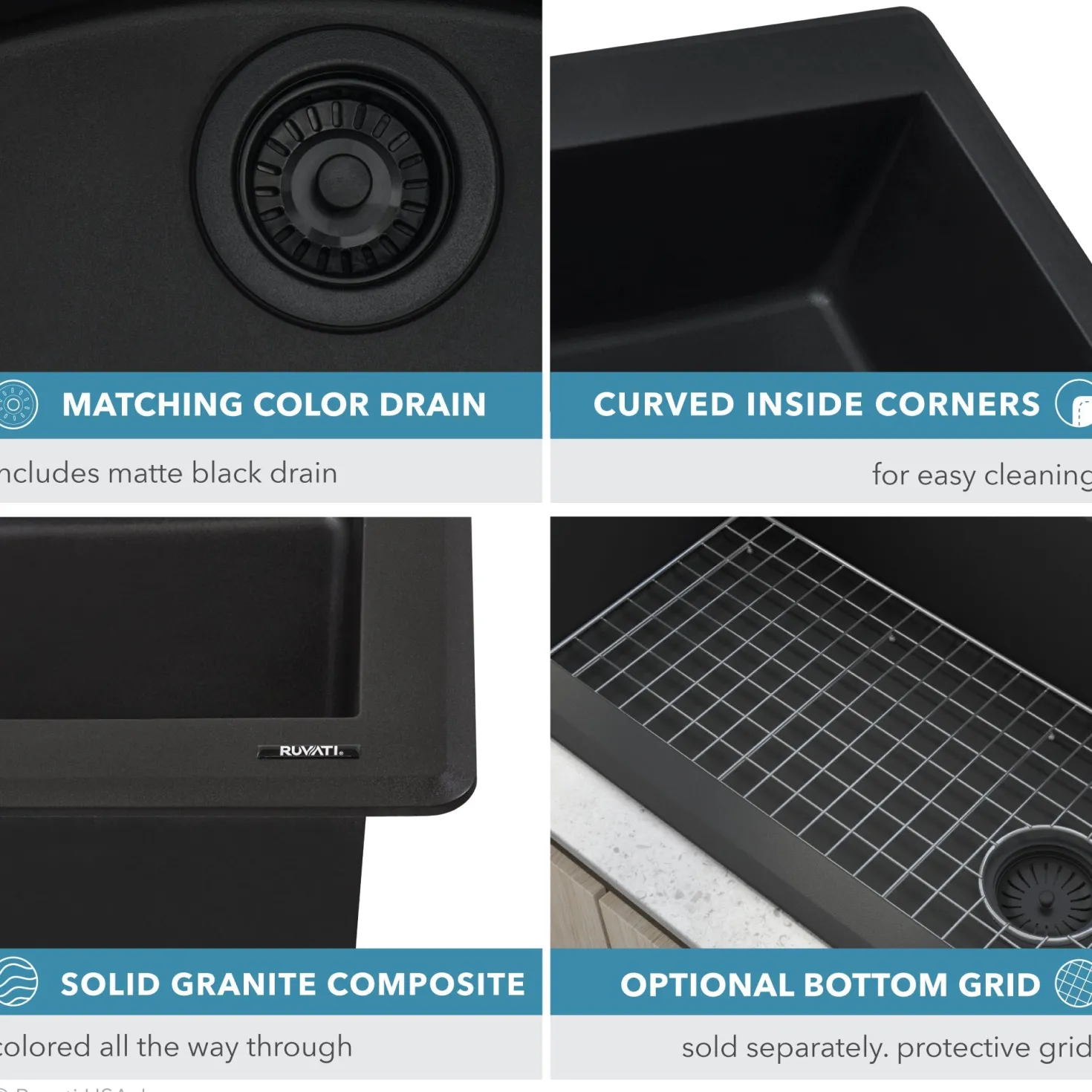 Ruvati 33 x 22" epiGranite Dual-Mount Double Bowl Granite Composite Kitchen Sink