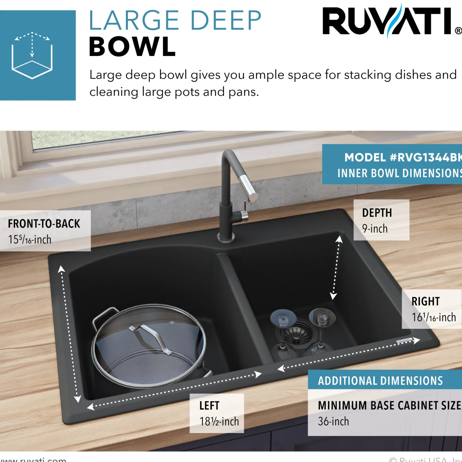 Ruvati 33 x 22" epiGranite Dual-Mount Double Bowl Granite Composite Kitchen Sink