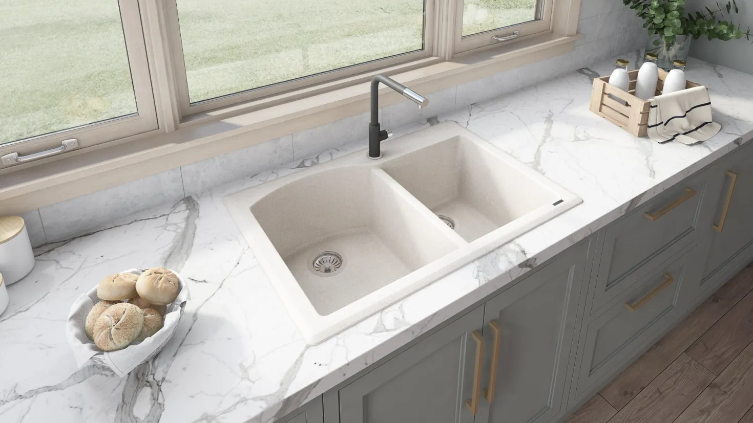 Ruvati 33 x 22" epiGranite Dual-Mount Double Bowl Granite Composite Kitchen Sink