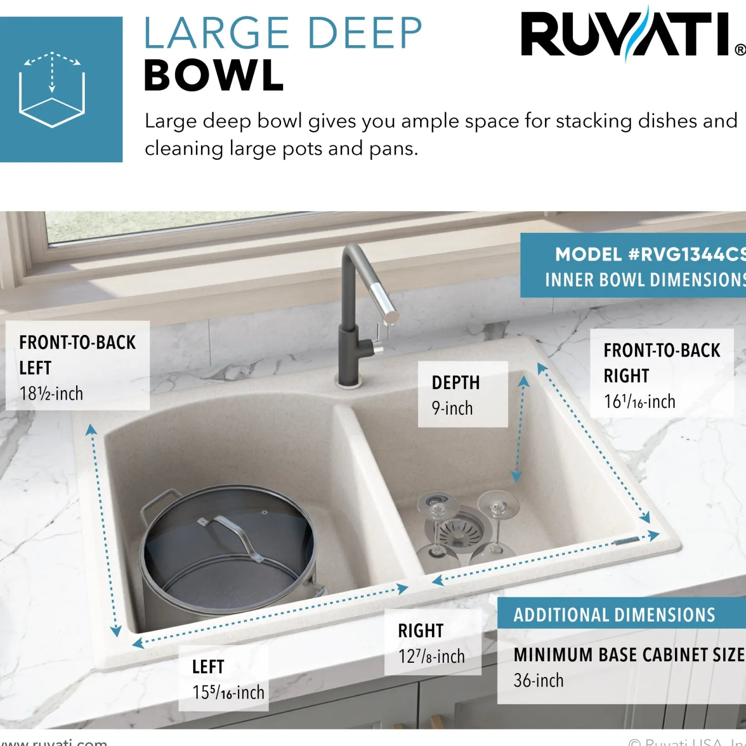 Ruvati 33 x 22" epiGranite Dual-Mount Double Bowl Granite Composite Kitchen Sink