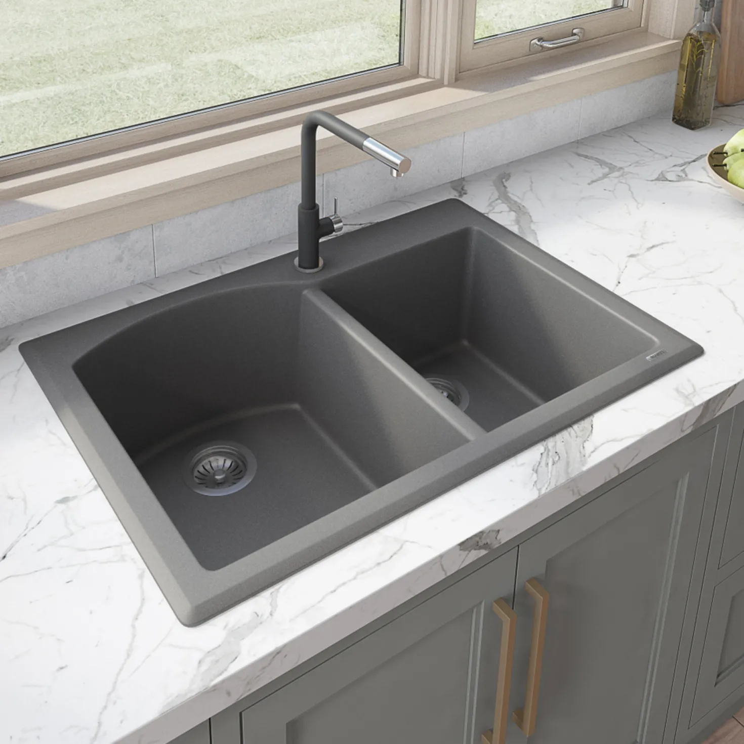 Ruvati 33 x 22" epiGranite Dual-Mount Double Bowl Granite Composite Kitchen Sink
