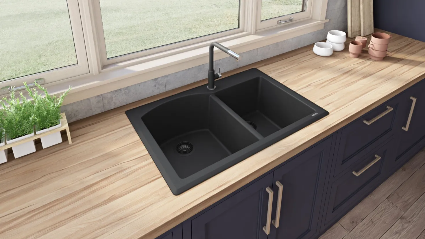 Ruvati 33 x 22" epiGranite Dual-Mount Double Bowl Granite Composite Kitchen Sink