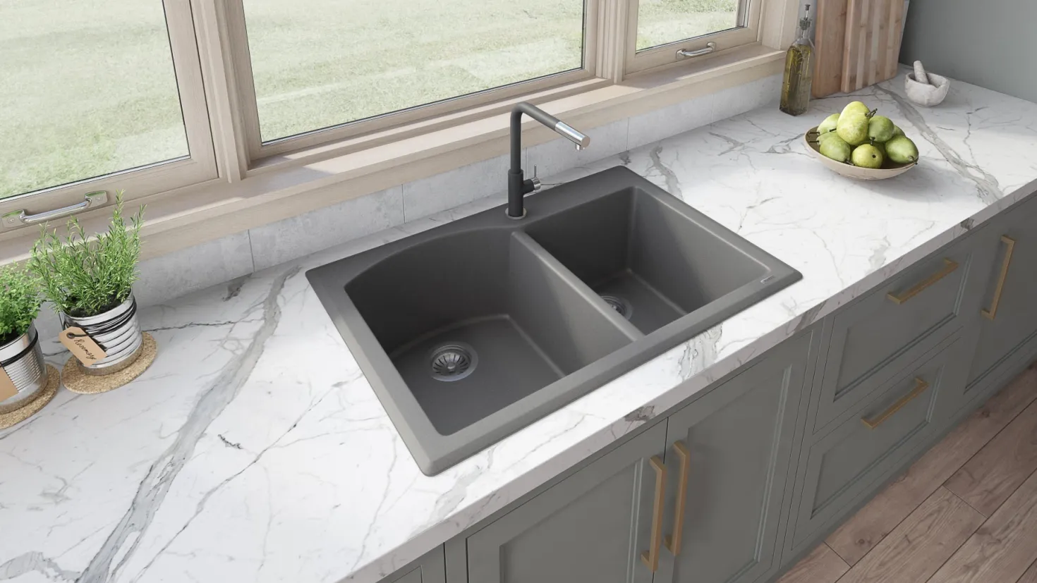 Ruvati 33 x 22" epiGranite Dual-Mount Double Bowl Granite Composite Kitchen Sink