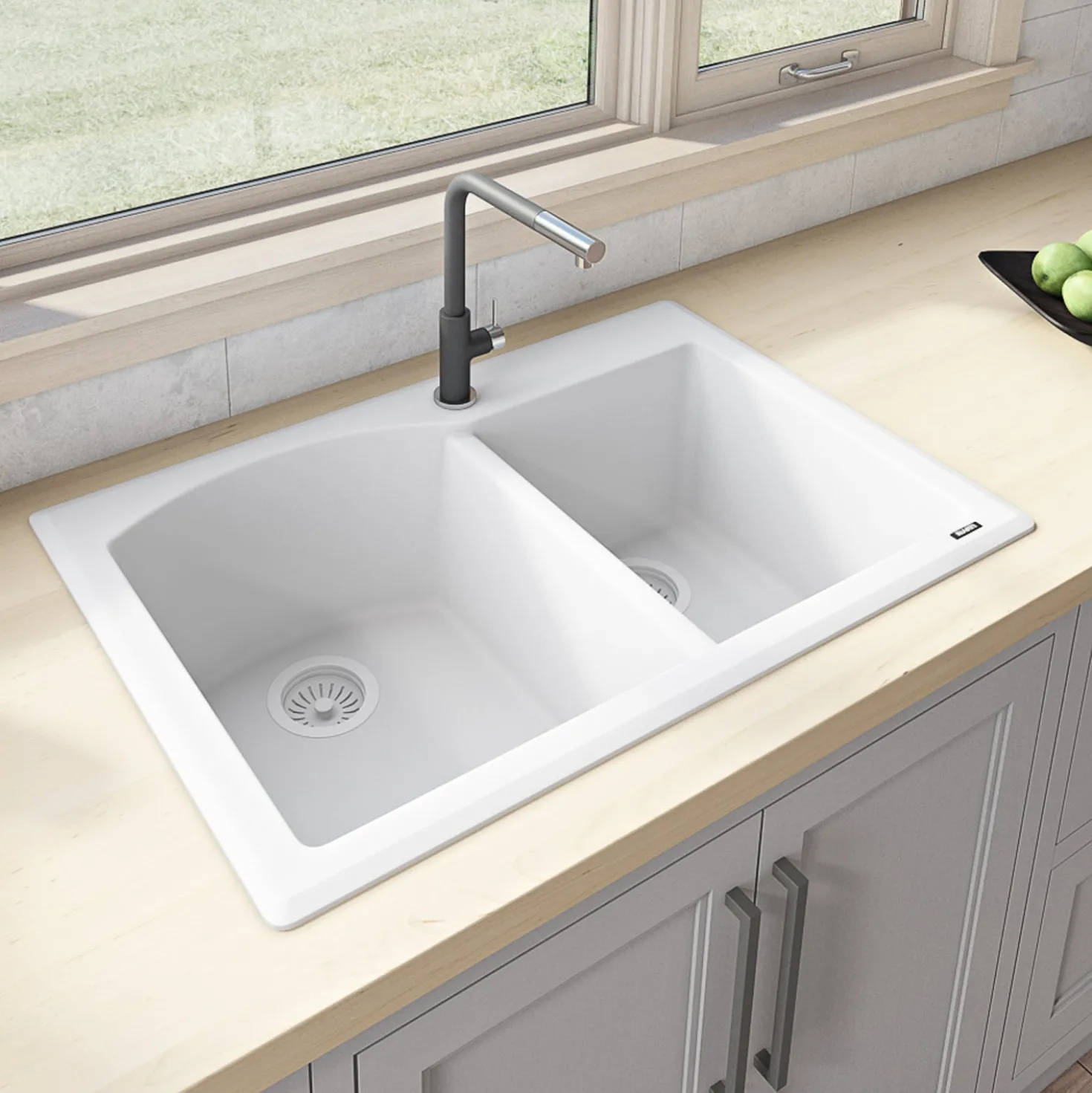 Ruvati 33 x 22" epiGranite Dual-Mount Double Bowl Granite Composite Kitchen Sink