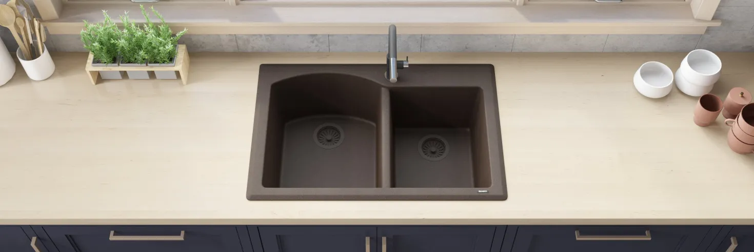 Ruvati 33 x 22" epiGranite Dual-Mount Double Bowl Granite Composite Kitchen Sink