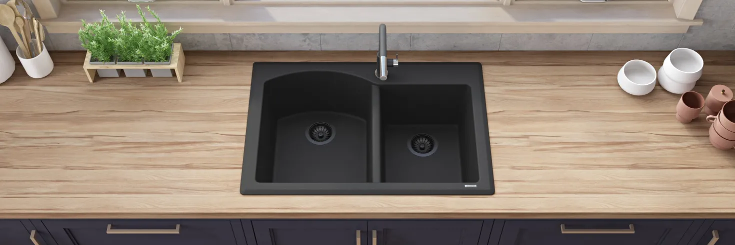 Ruvati 33 x 22" epiGranite Dual-Mount Double Bowl Granite Composite Kitchen Sink