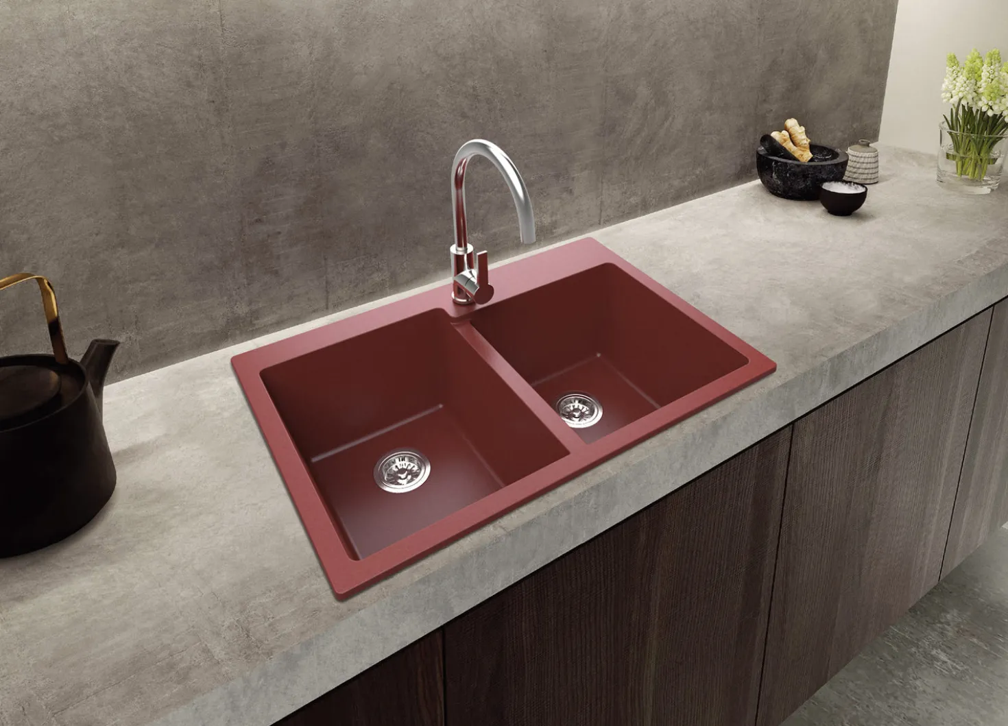 Ruvati 33 x 22" epiGranite Dual-Mount Granite Composite Double Bowl Kitchen Sink
