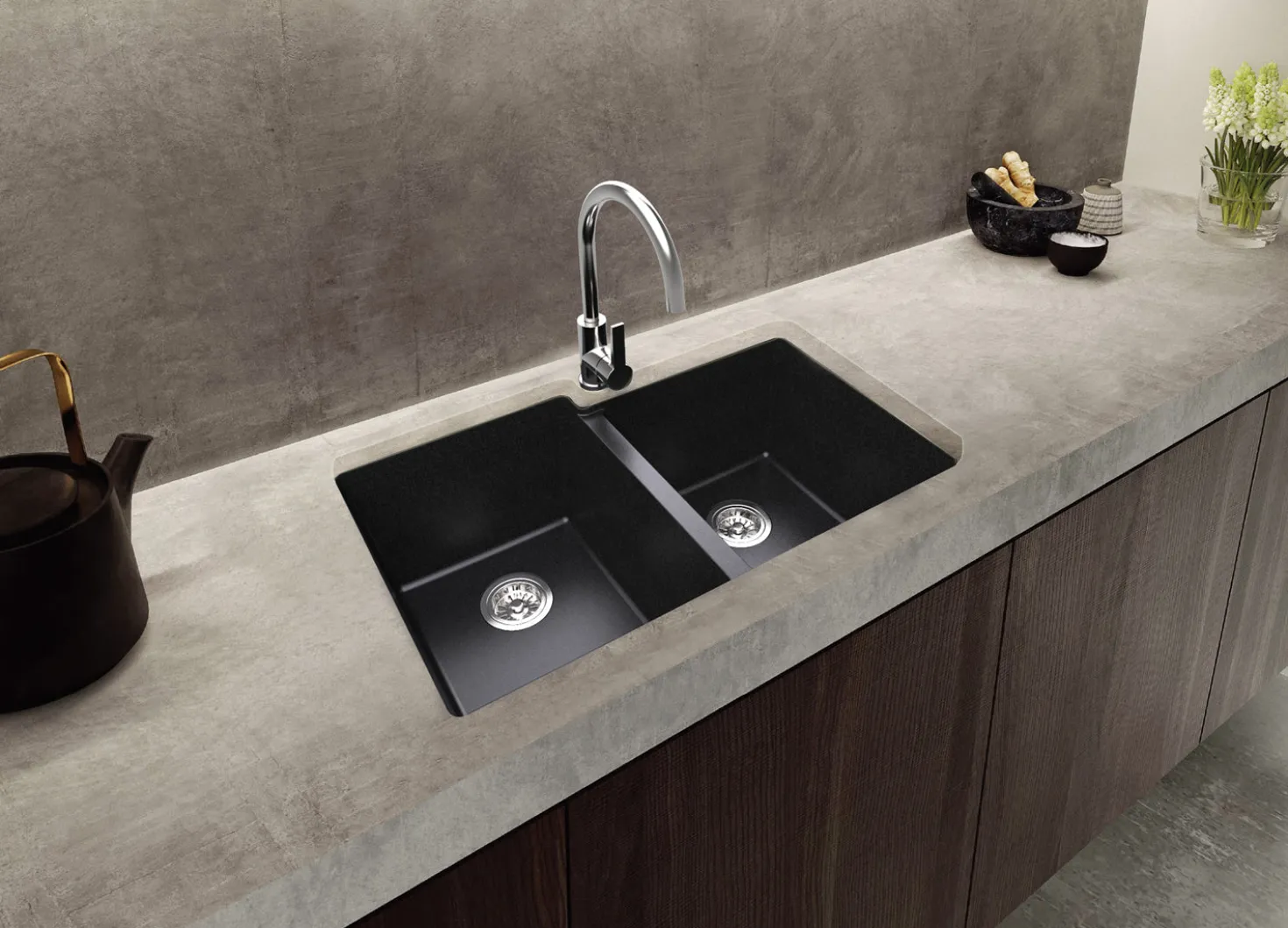Ruvati 33 x 22" epiGranite Dual-Mount Granite Composite Double Bowl Kitchen Sink