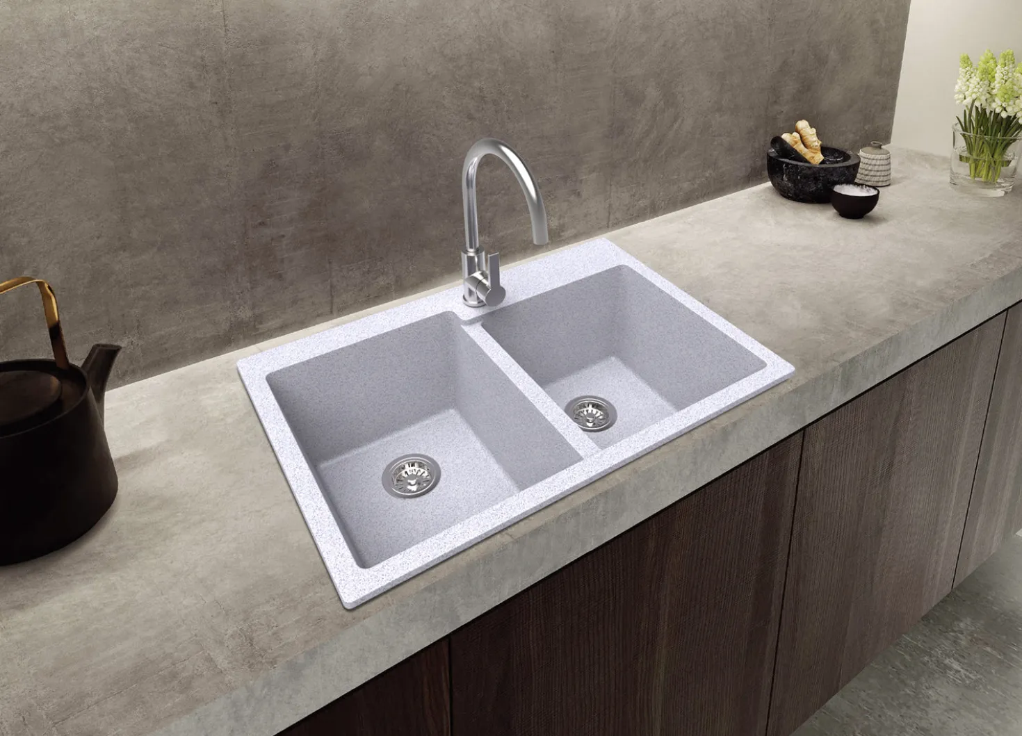 Ruvati 33 x 22" epiGranite Dual-Mount Granite Composite Double Bowl Kitchen Sink