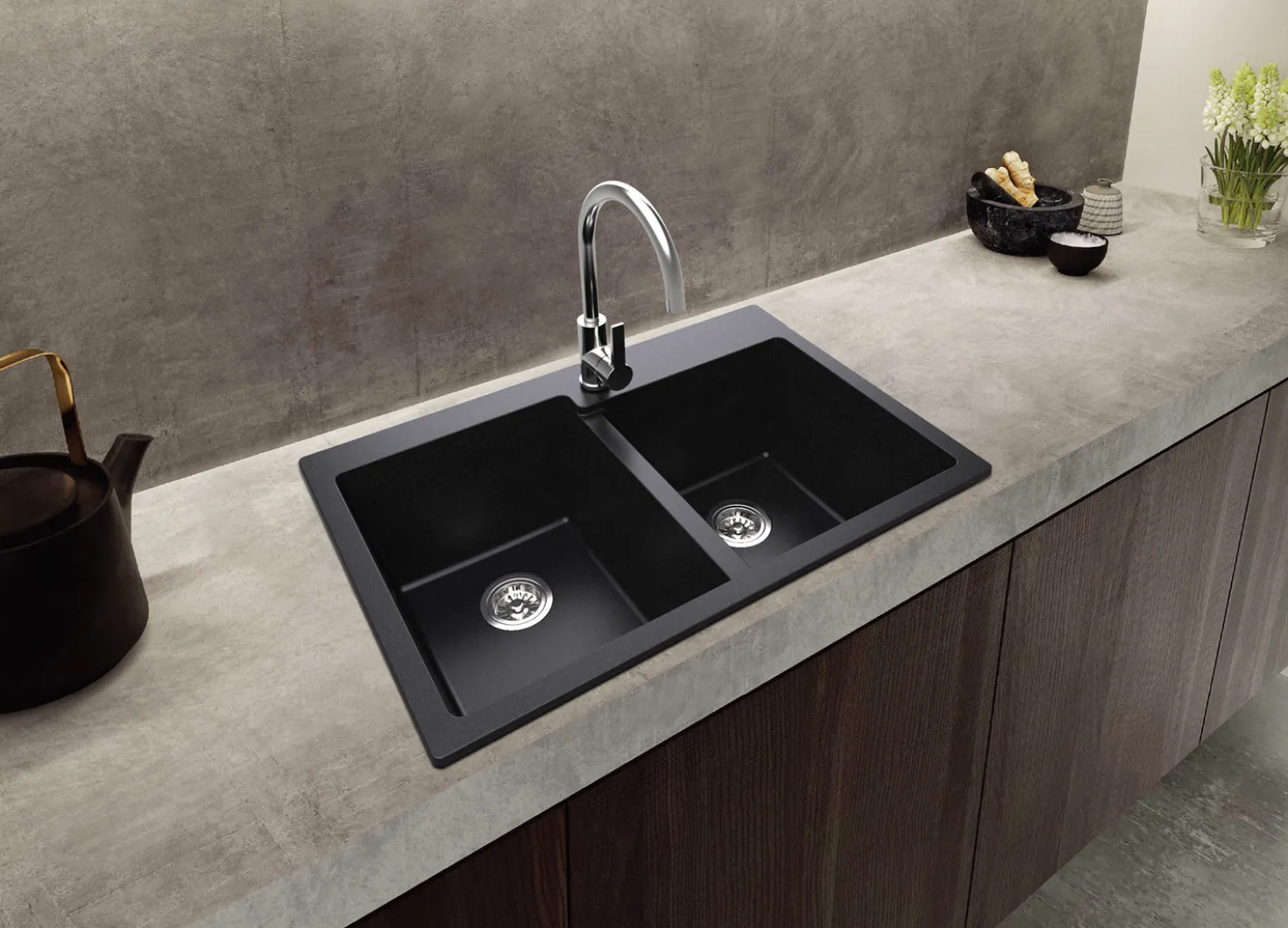Ruvati 33 x 22" epiGranite Dual-Mount Granite Composite Double Bowl Kitchen Sink