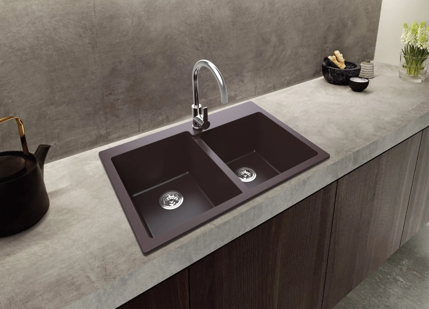 Ruvati 33 x 22" epiGranite Dual-Mount Granite Composite Double Bowl Kitchen Sink