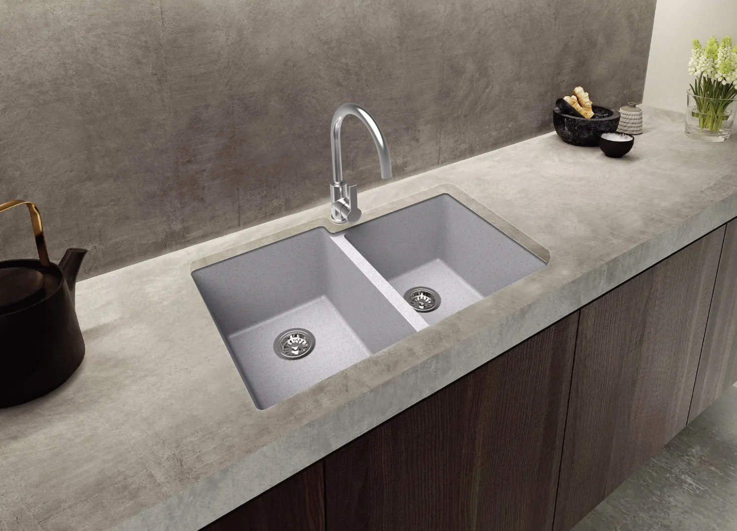 Ruvati 33 x 22" epiGranite Dual-Mount Granite Composite Double Bowl Kitchen Sink
