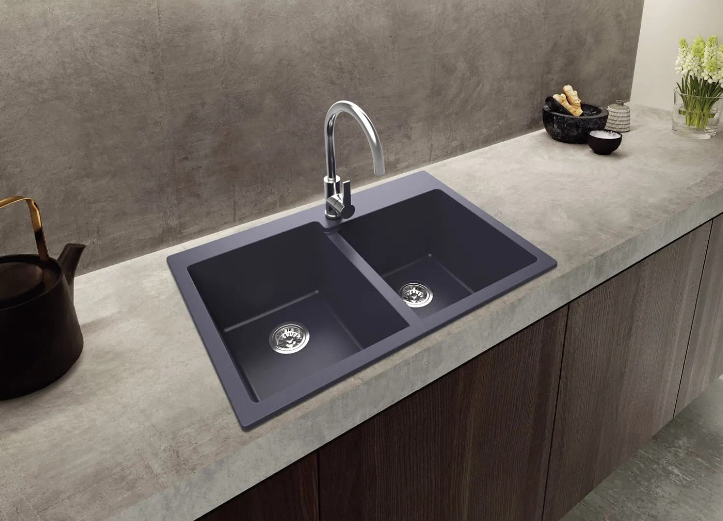 Ruvati 33 x 22" epiGranite Dual-Mount Granite Composite Double Bowl Kitchen Sink