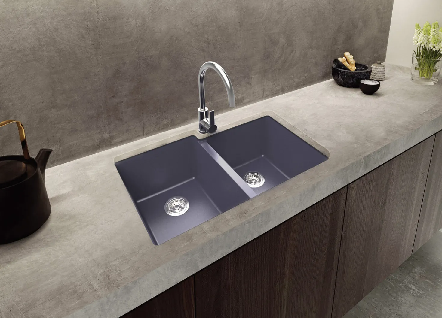 Ruvati 33 x 22" epiGranite Dual-Mount Granite Composite Double Bowl Kitchen Sink
