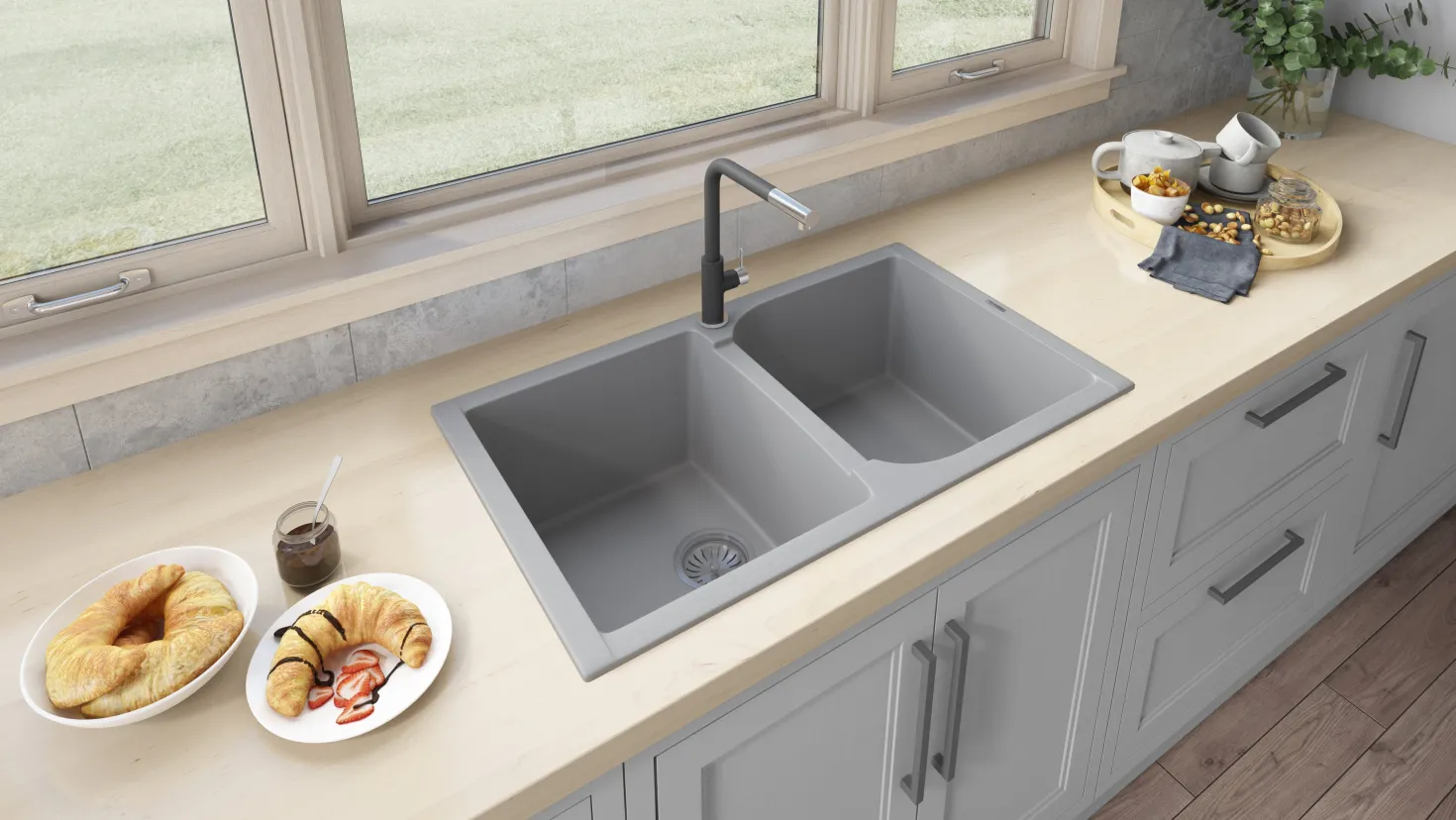 Ruvati 34 x 20" epiGranite Dual-Mount Granite Composite Double Bowl Kitchen Sink