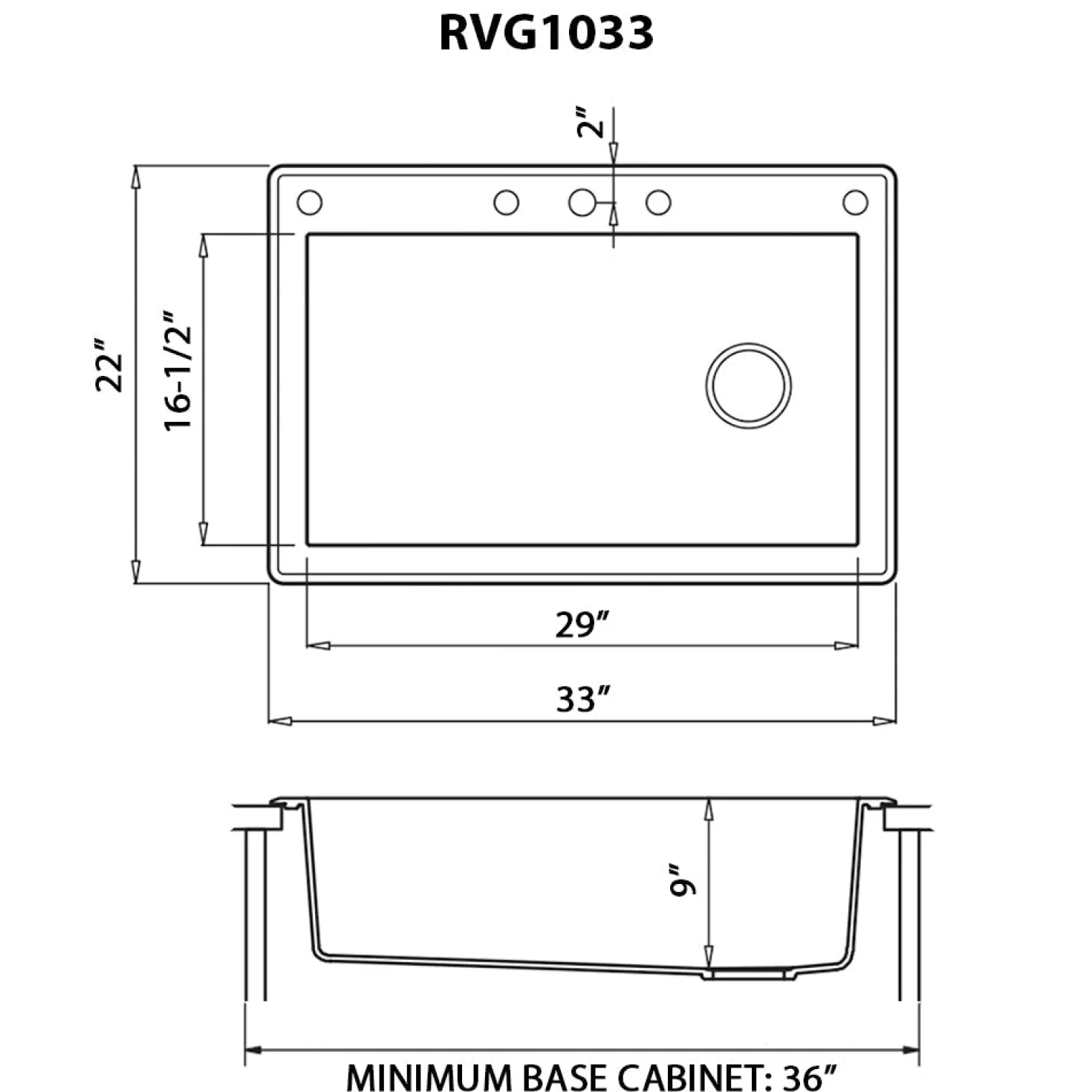 Ruvati 33 x 22" epiGranite Top Mount Granite Composite Single Bowl Kitchen Sink
