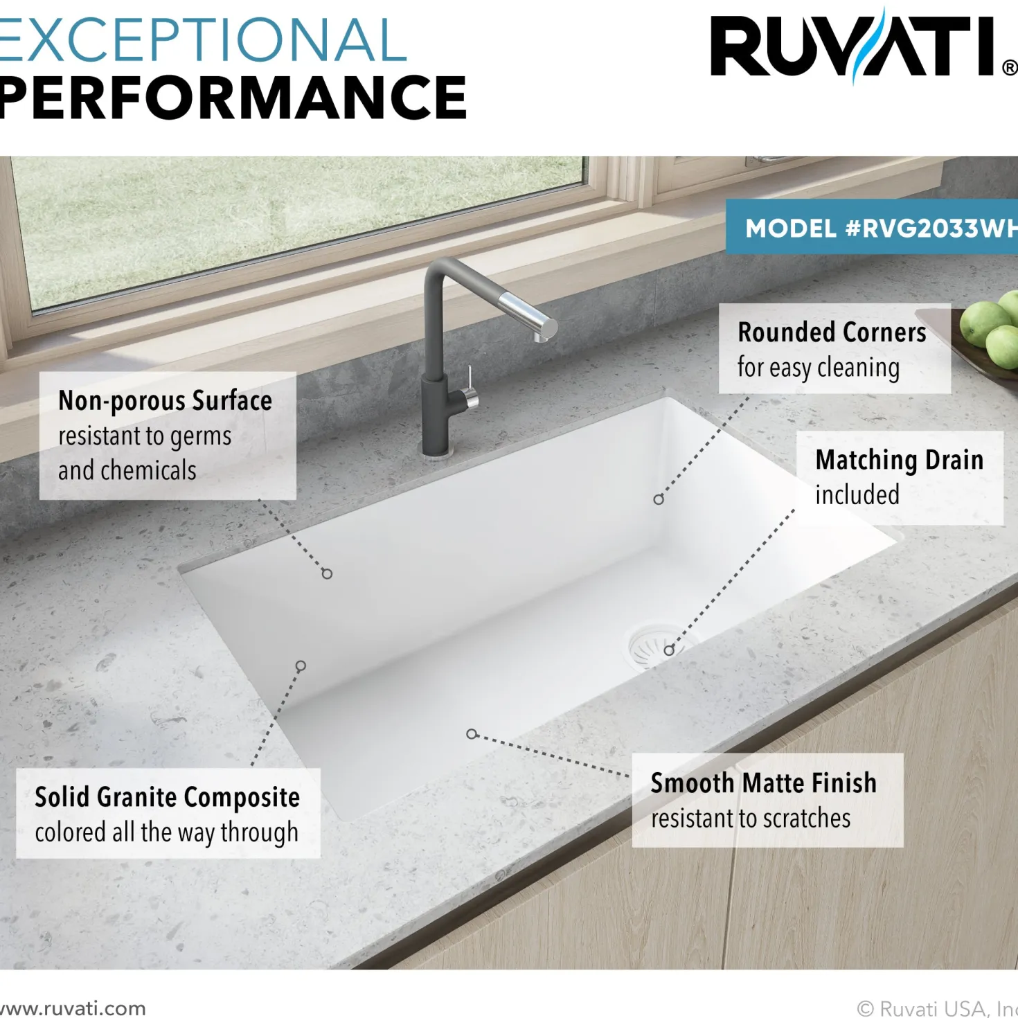 Ruvati 31 x 19" epiGranite Undermount Granite Composite Single Bowl Kitchen Sink