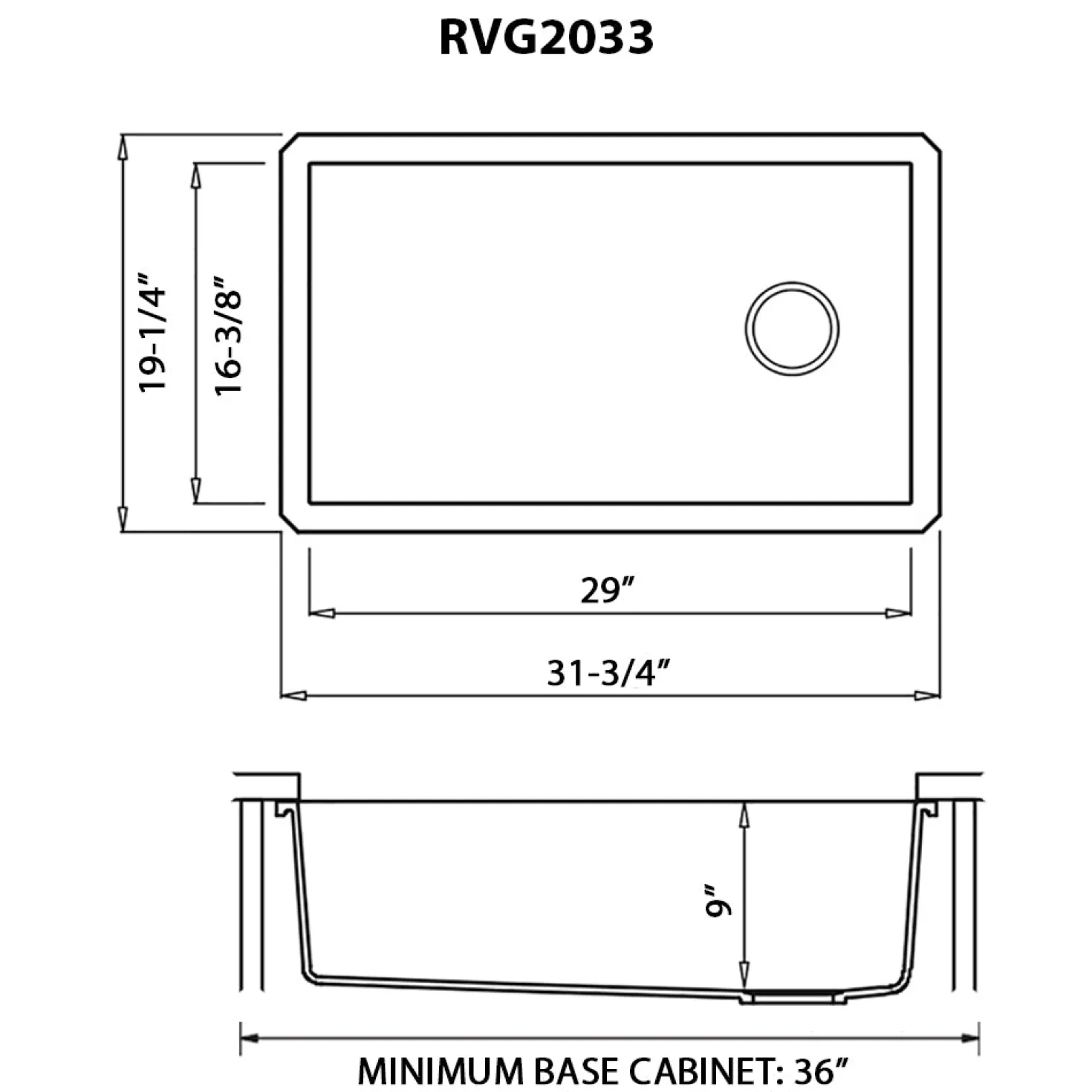 Ruvati 31 x 19" epiGranite Undermount Granite Composite Single Bowl Kitchen Sink